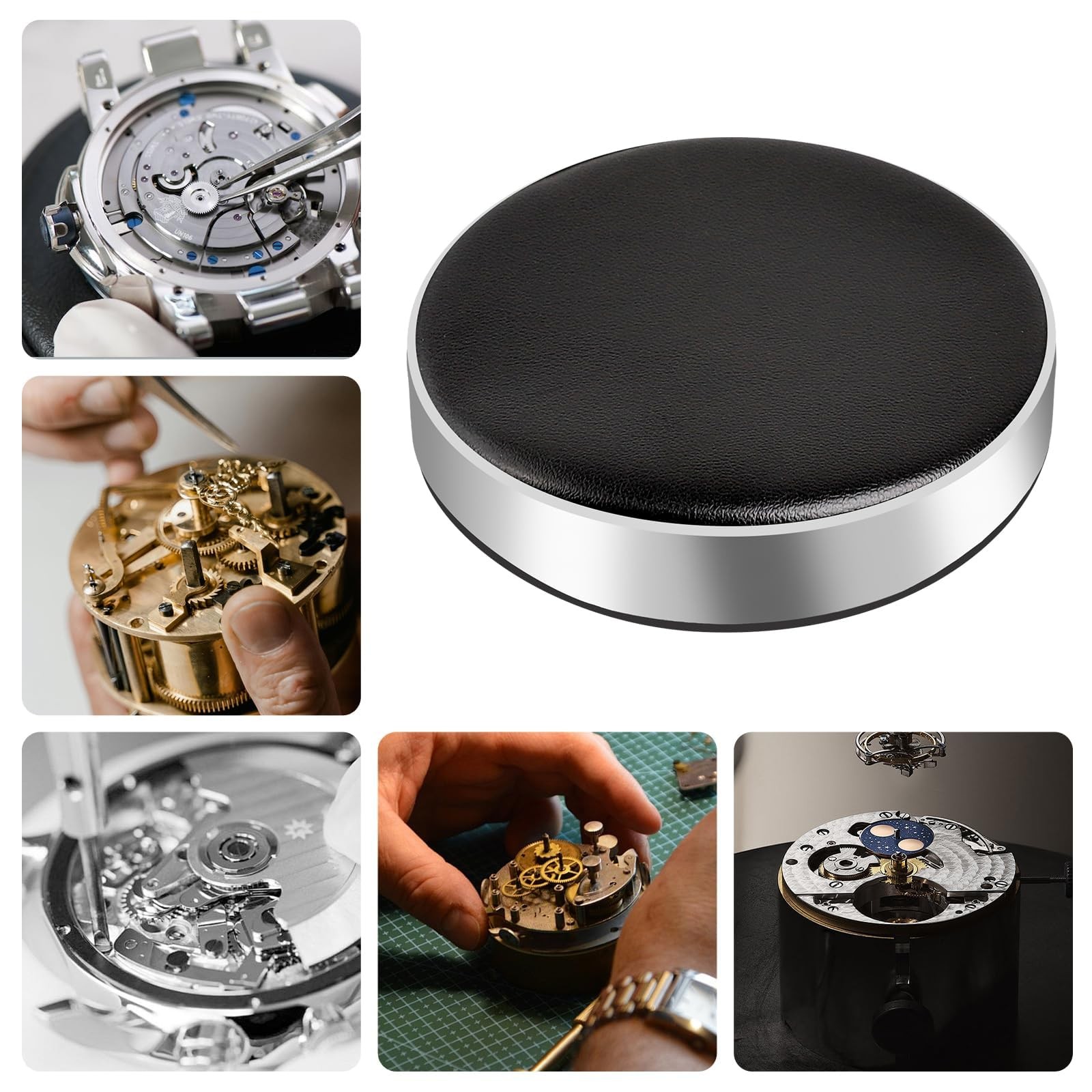Round Black Leather Watch Cushion Movement Holder Non Slip Repair Tool