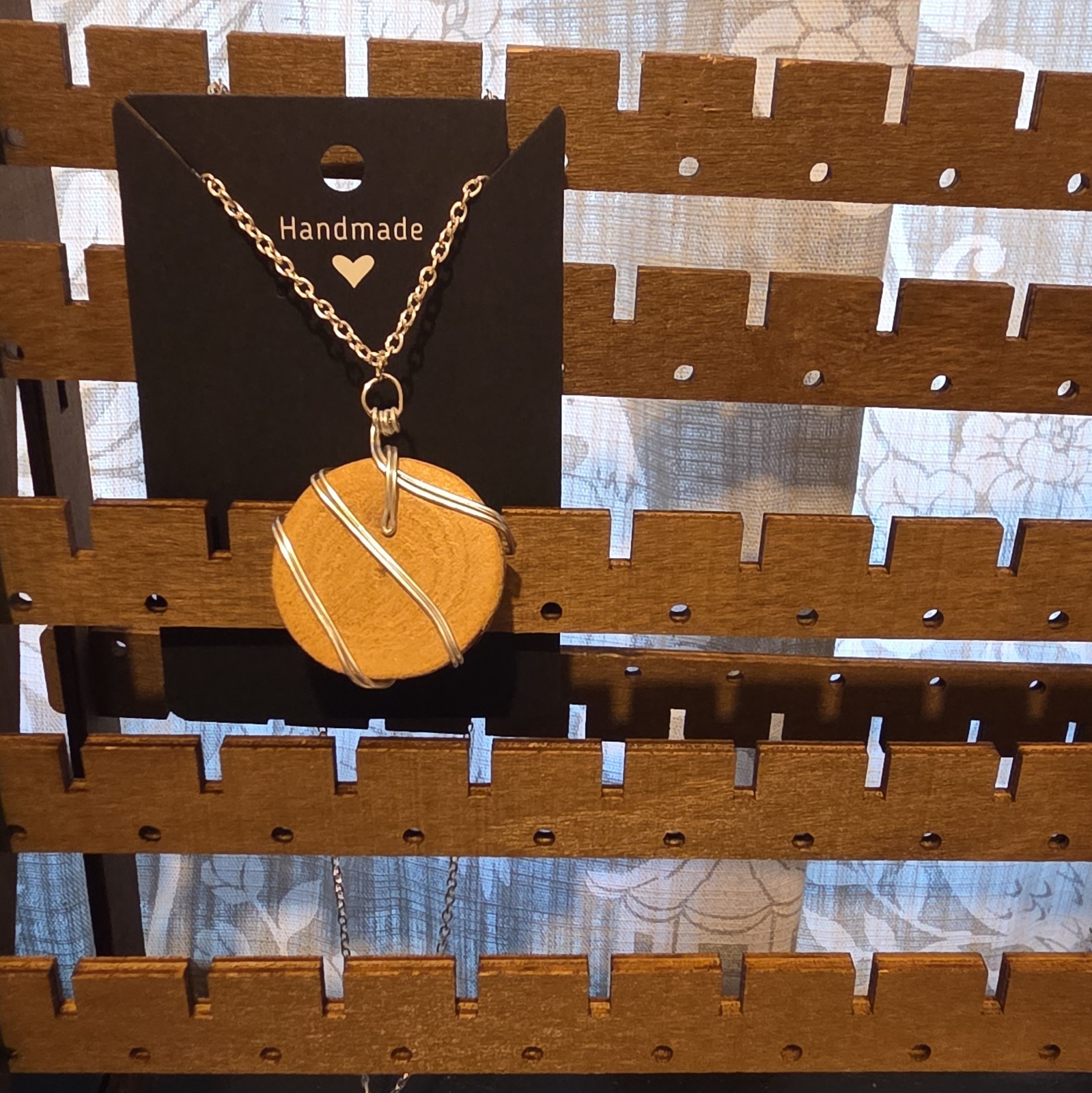 Handmade Natural Wood Pendant Necklace Wire Wrapped Boho Artisan Jewelry