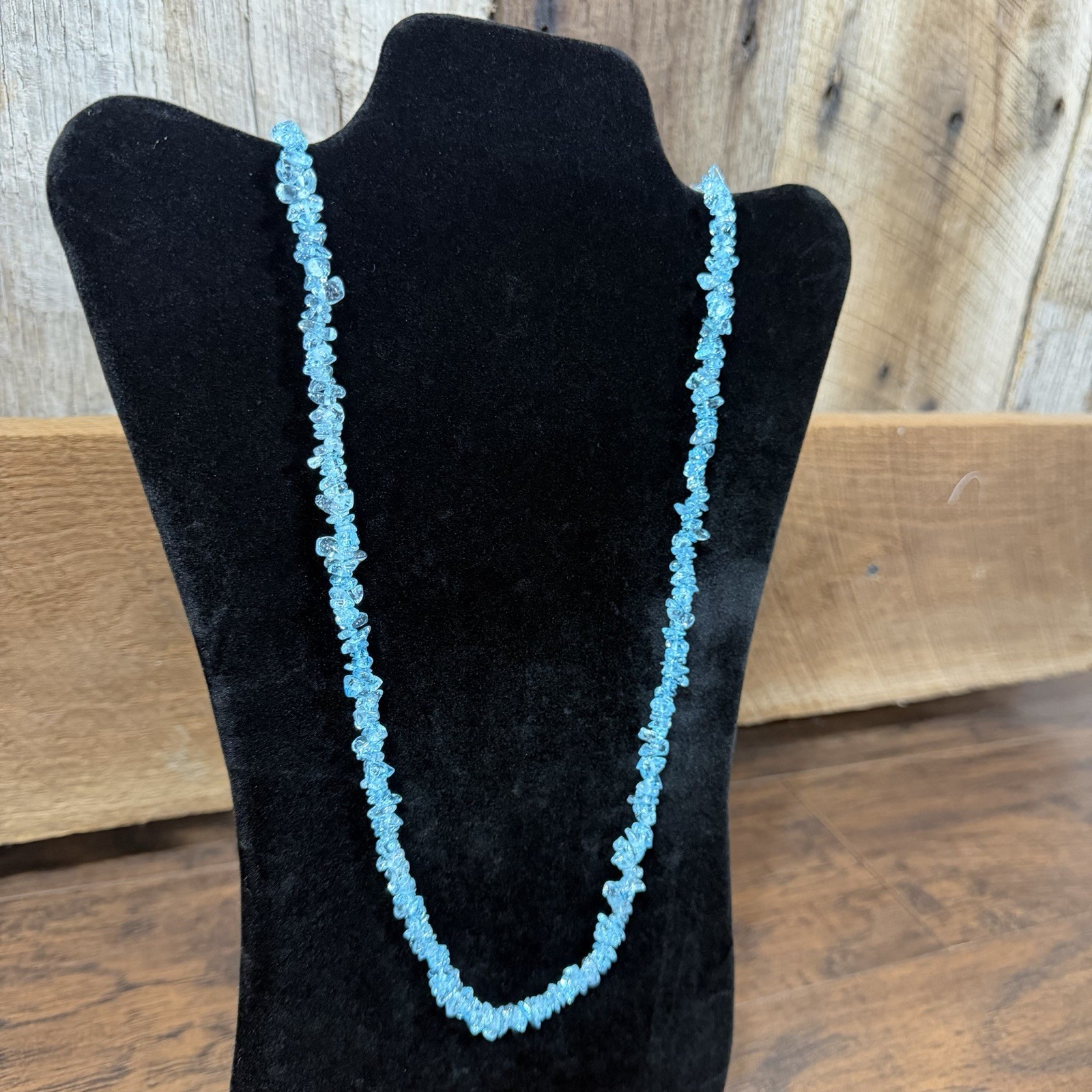 Neon Blue Raw Apatite Gemstone Chip Necklace 16 Inch