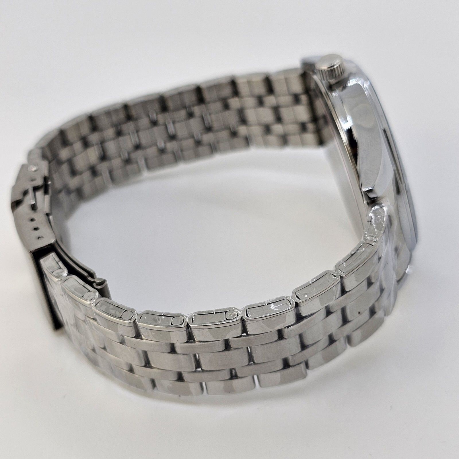 Stauer Men’s Watch 40MM Roman Numerals Blue Dial Day Date Gray Bracelet Band 8″