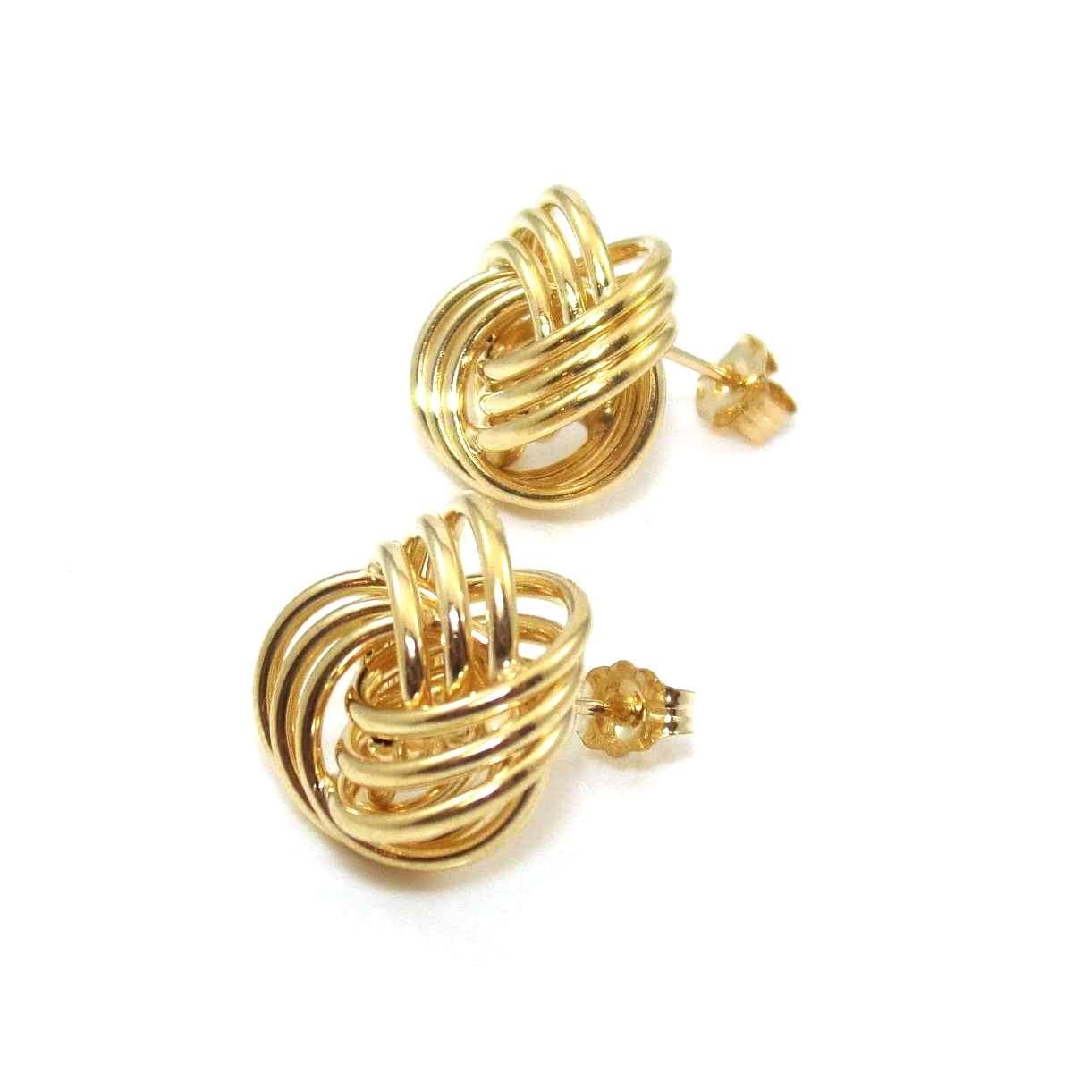 14K Yellow Gold Weave Woven Knot Stud Earrings