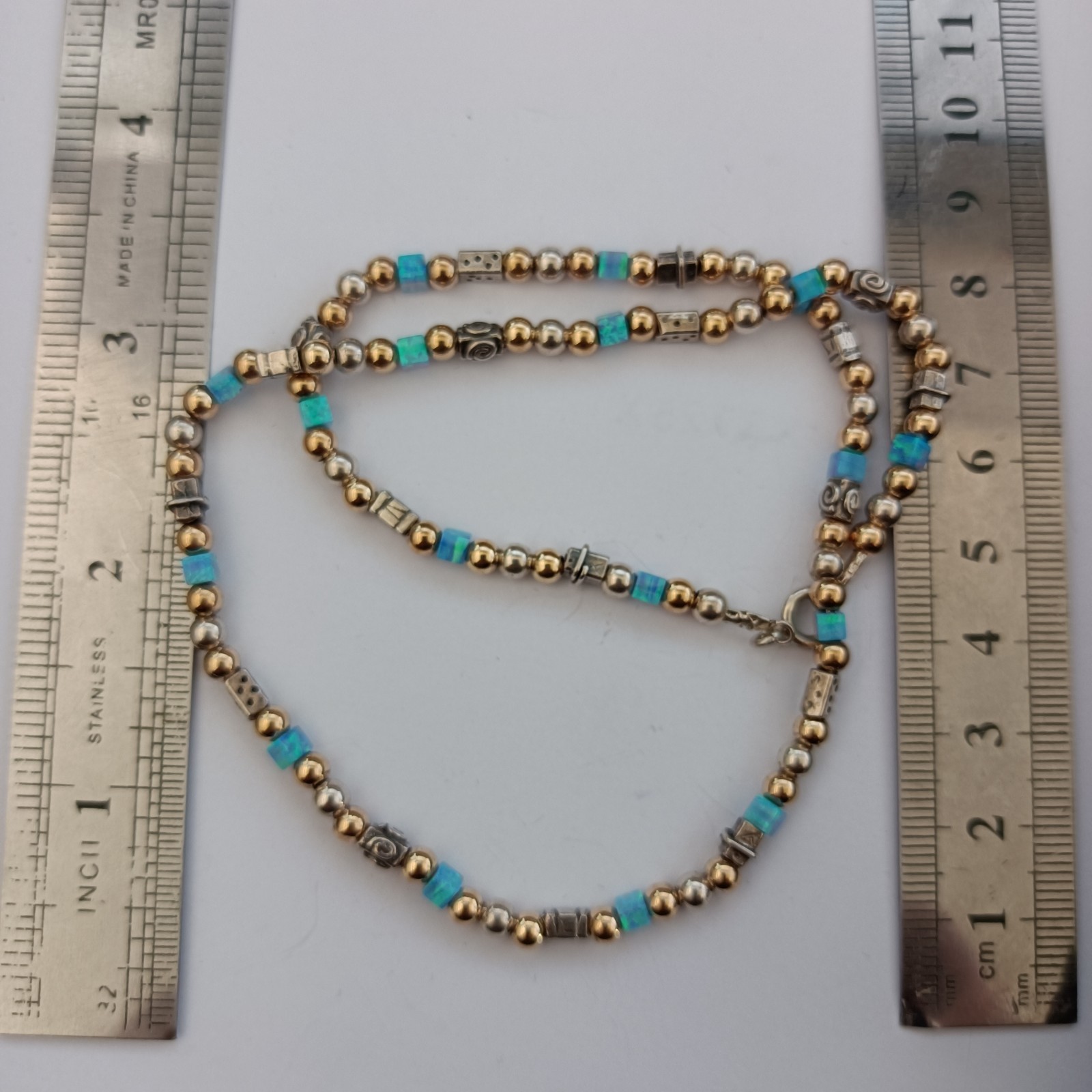 Israeli Modernist Necklace Sterling Silver Gold Filled Artisan Chic Blue Stone