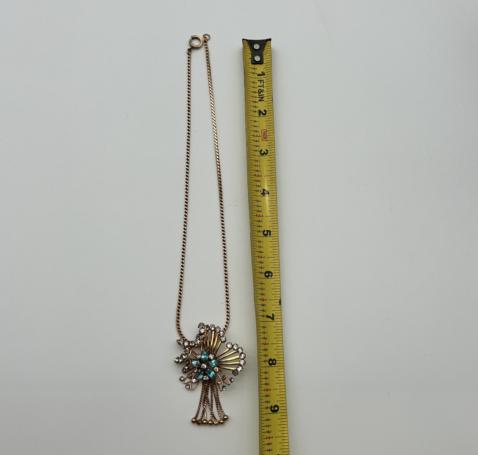 Vintage 12K Gold Filled MSK Floral Turquoise Rhinestone Necklace Earrings Set 35