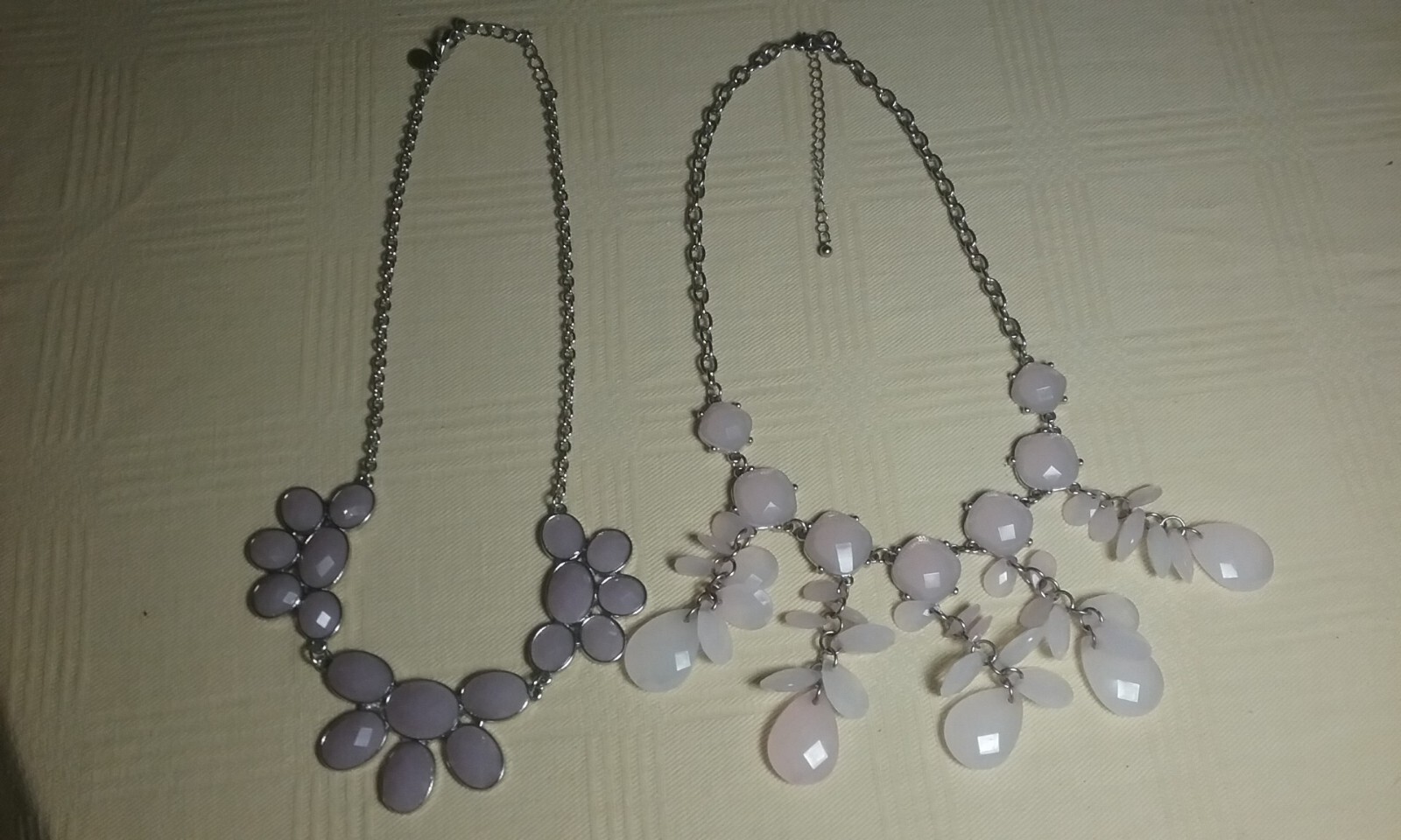 Vtg 2 Fancy Cluster Drop Necklaces Costume Jewelry Dusty Rose and Silver Color