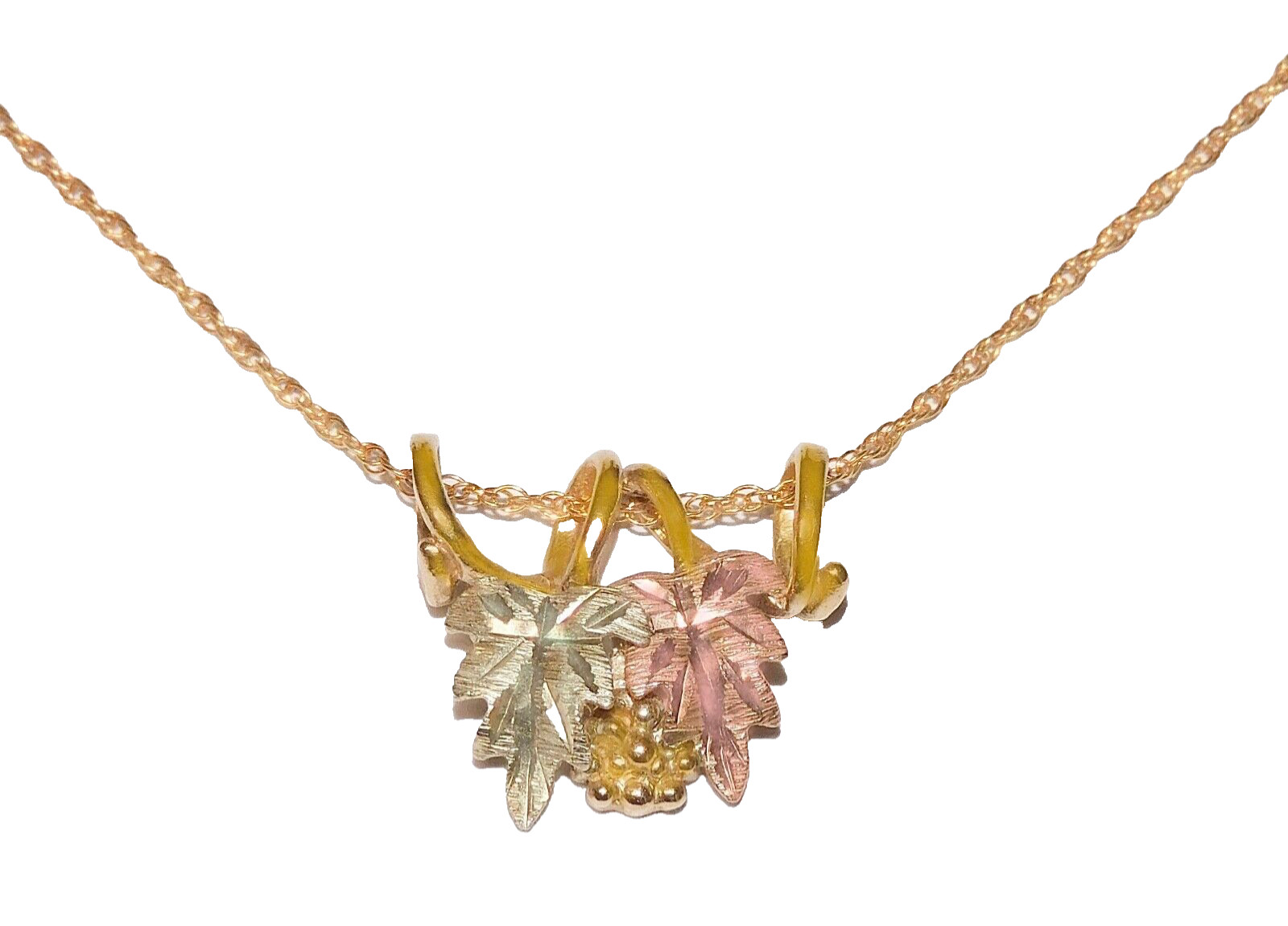 Black Hills Gold 10k 12k Landstrom’s Slider Leaf Pendant Light Rope Chain
