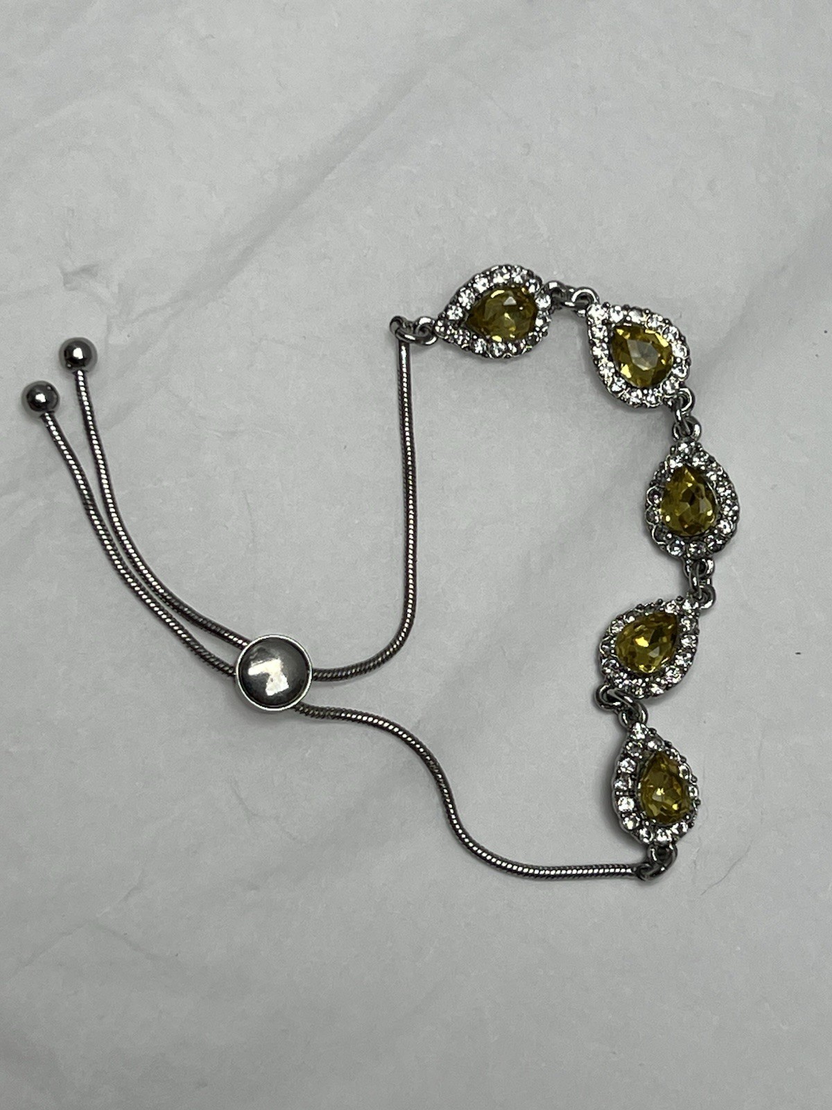 Vintage Charter Club Yellow Rhinestone Silver Tone Adjustable Bracelet