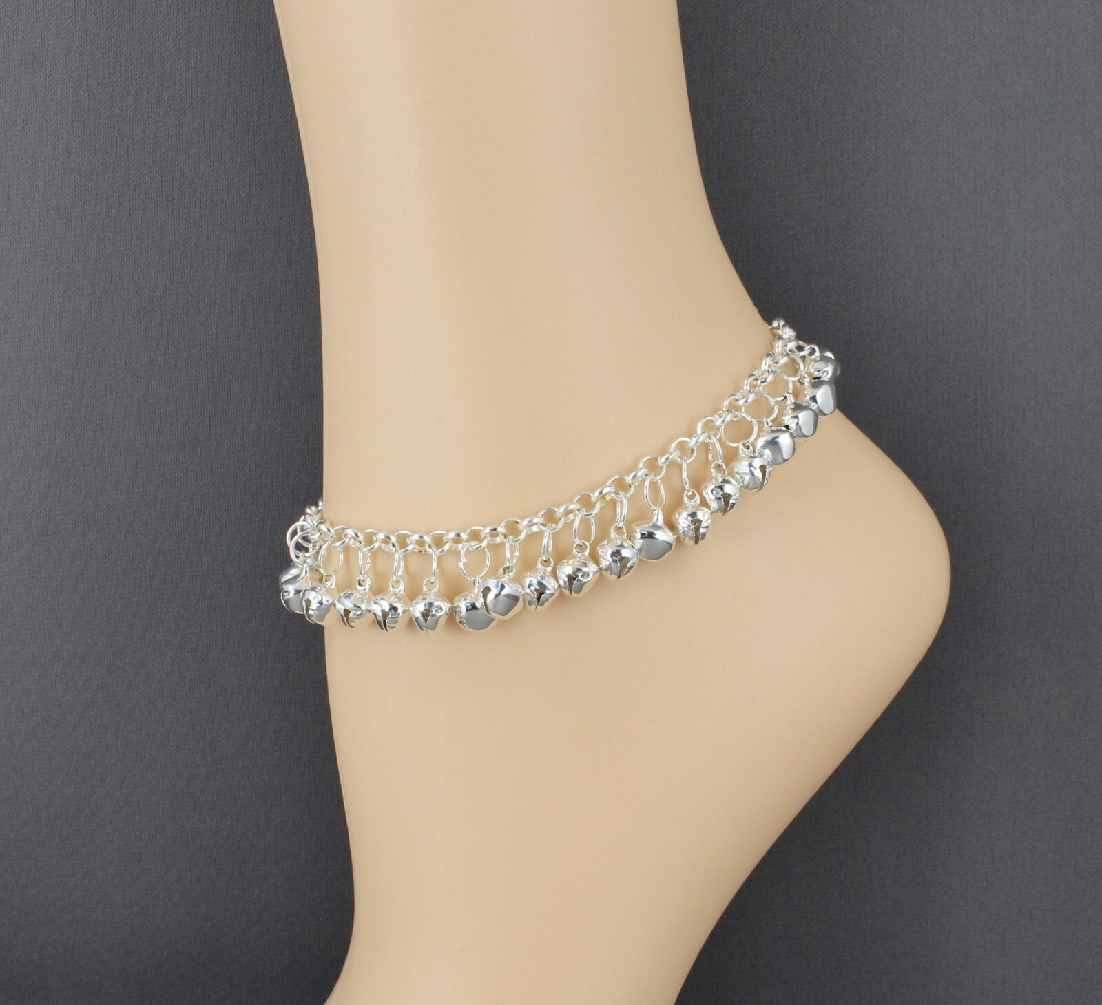 silver jingle bells adjustable anklet ankle bracelet belly dancer 8-10.” long