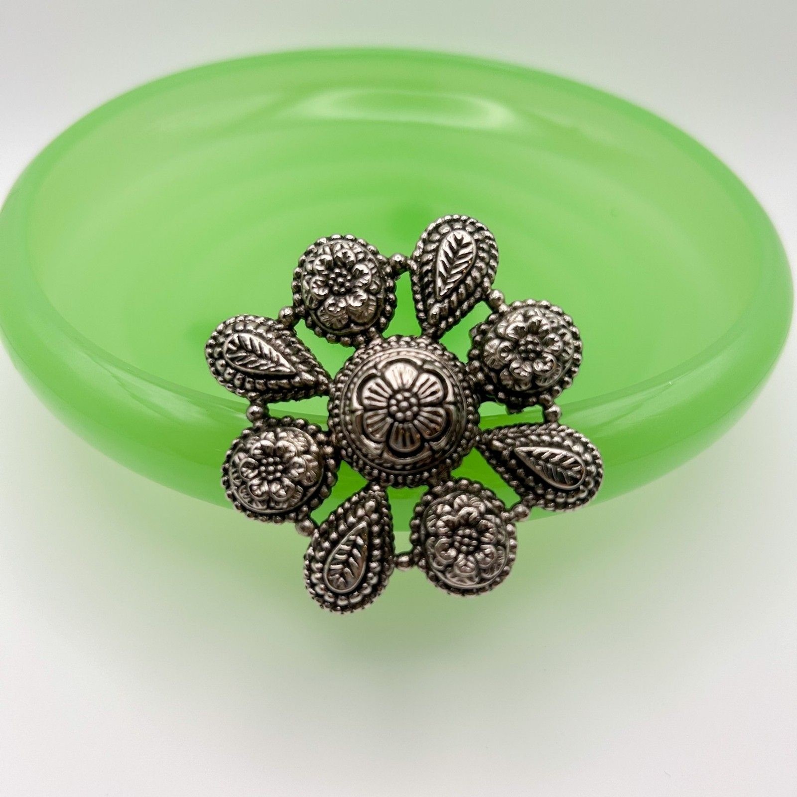 Vintage Sylvia Dahl Dress Scarf Clip Silver Tone Floral Estate