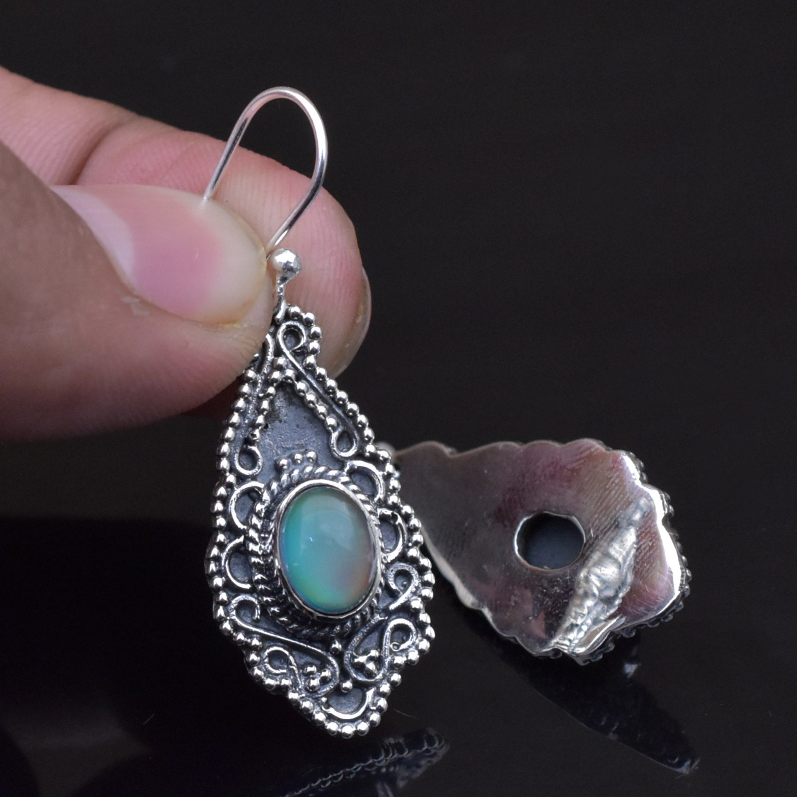 Aurora Opal Sea Turtle Drop Earrings 925 Sterling Silver Nautical Style Gift