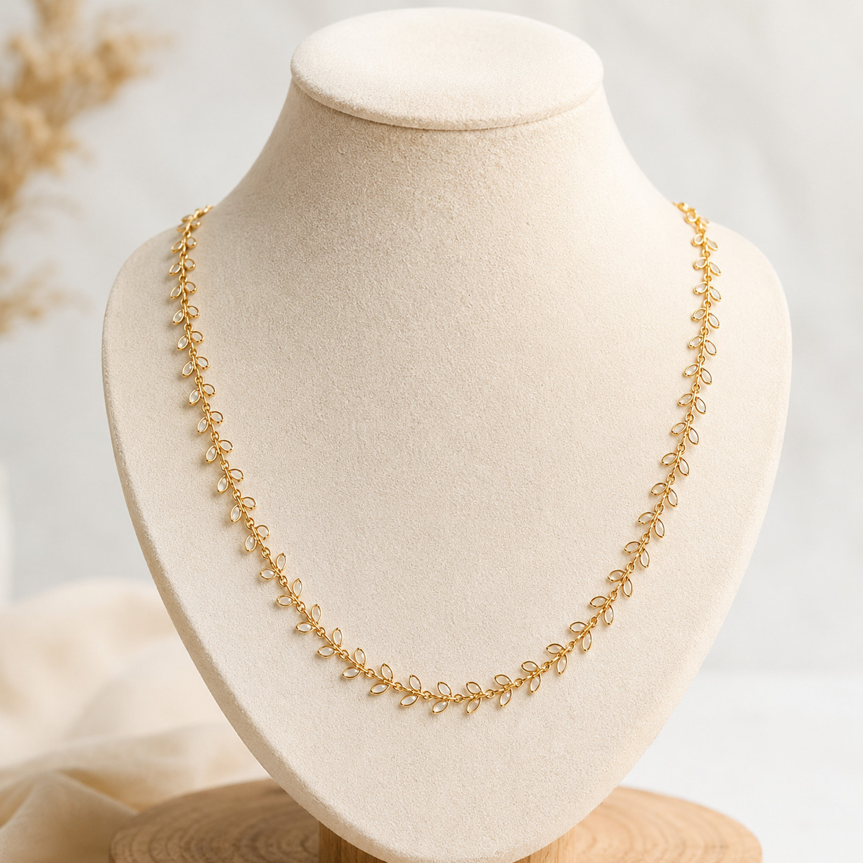 Gold Plated 925 Sterling Silver Natural Polki Diamond Leaf Chain Necklace