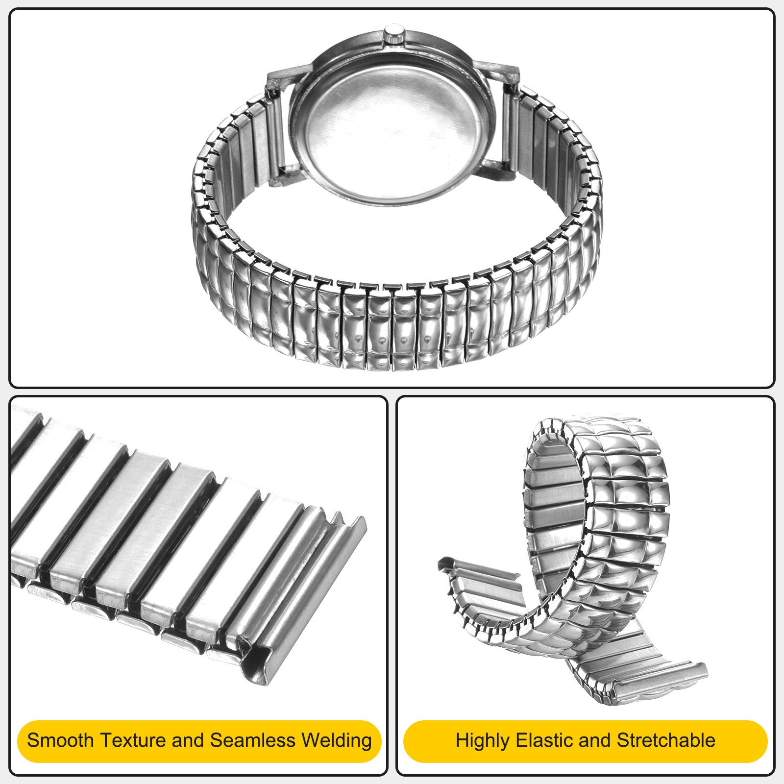 Expansion Watch Bands 12mm Stainless Steel Stretch Watch Strap Silver