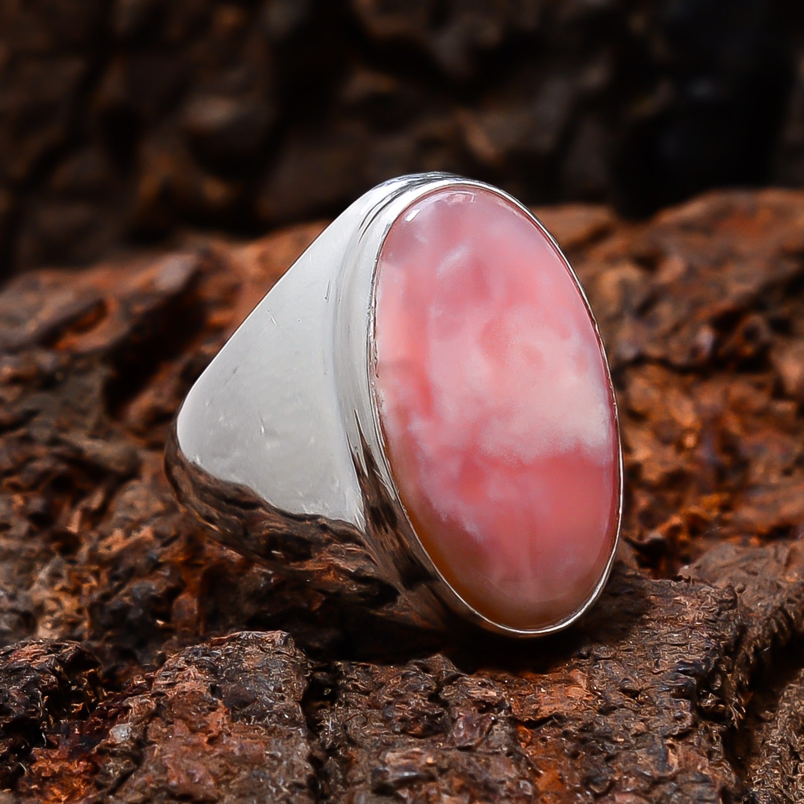 Pink Opal – Peru Designer Handmade 925 Sterling Silver Ring S.10 R126311