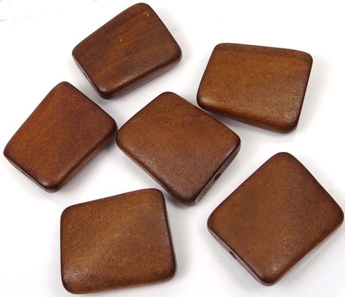6 Wavy Rectangle Wood Pendant Focal Beads – Brown Bear 35x30mm