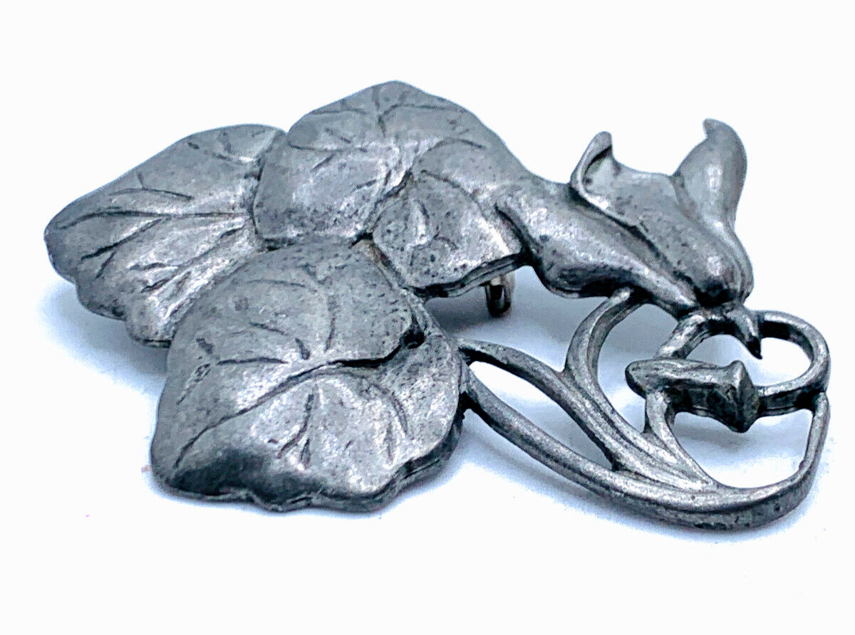 Vtg Seagull Pewter Canada 1988 Signed Pewter Art Nouveau Style Brooch