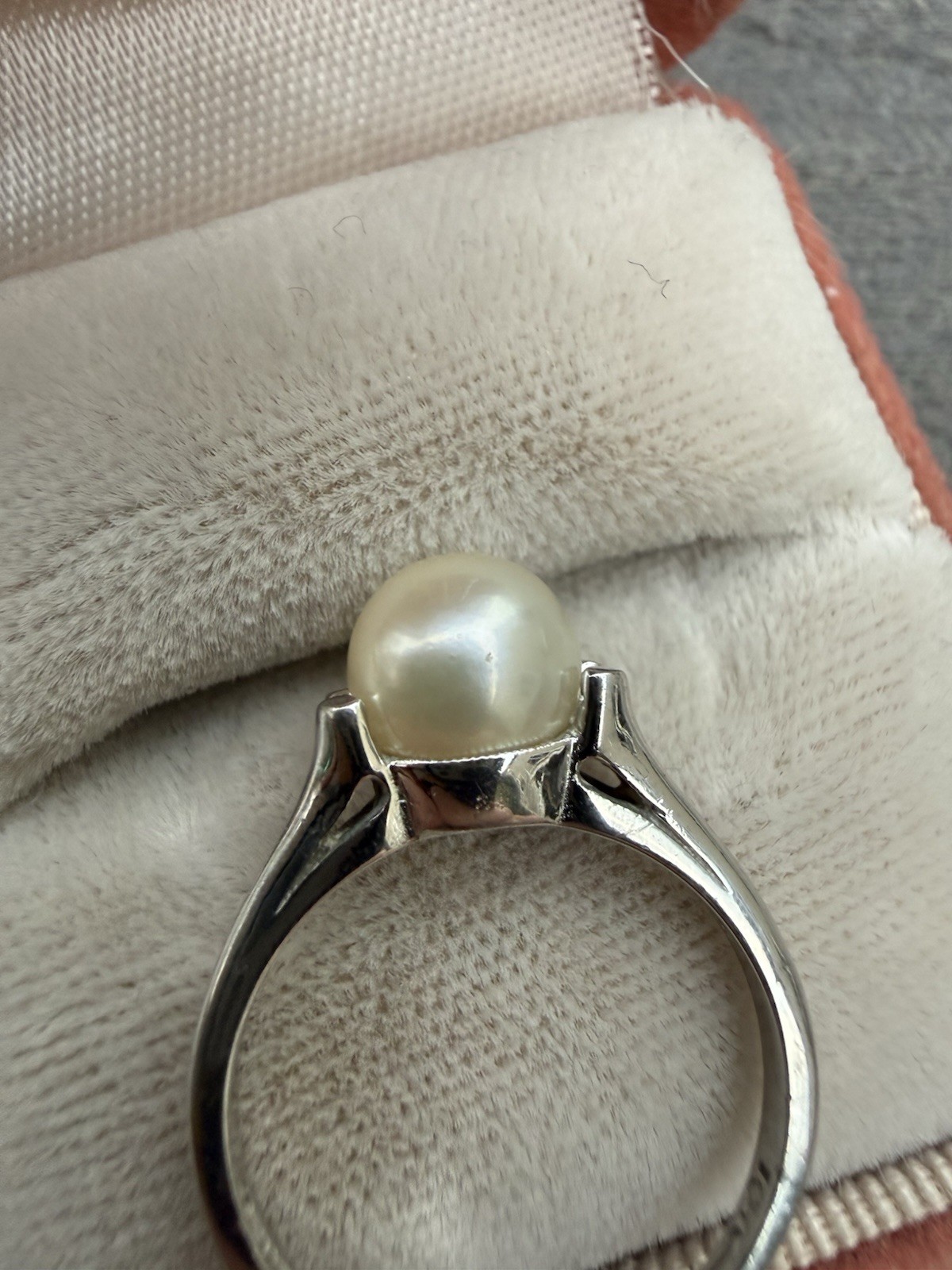 Vintage Retro 10k White Gold 7mm Cultured Pearl ESEMCO Ring 6 Split Prong MCM