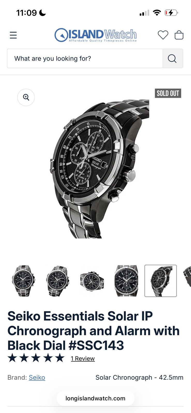 Seiko Solar Chronograph Watch Black Dial Date Alarm SSC143 New In Box