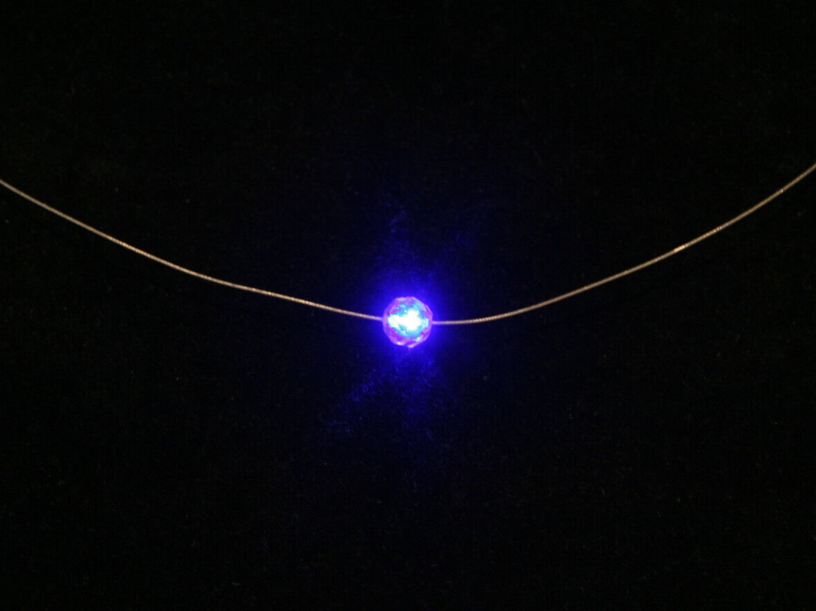 Light Up LED Crystal Pendant Necklace – Blue Sphere – by MysticJewelry.com -NEW