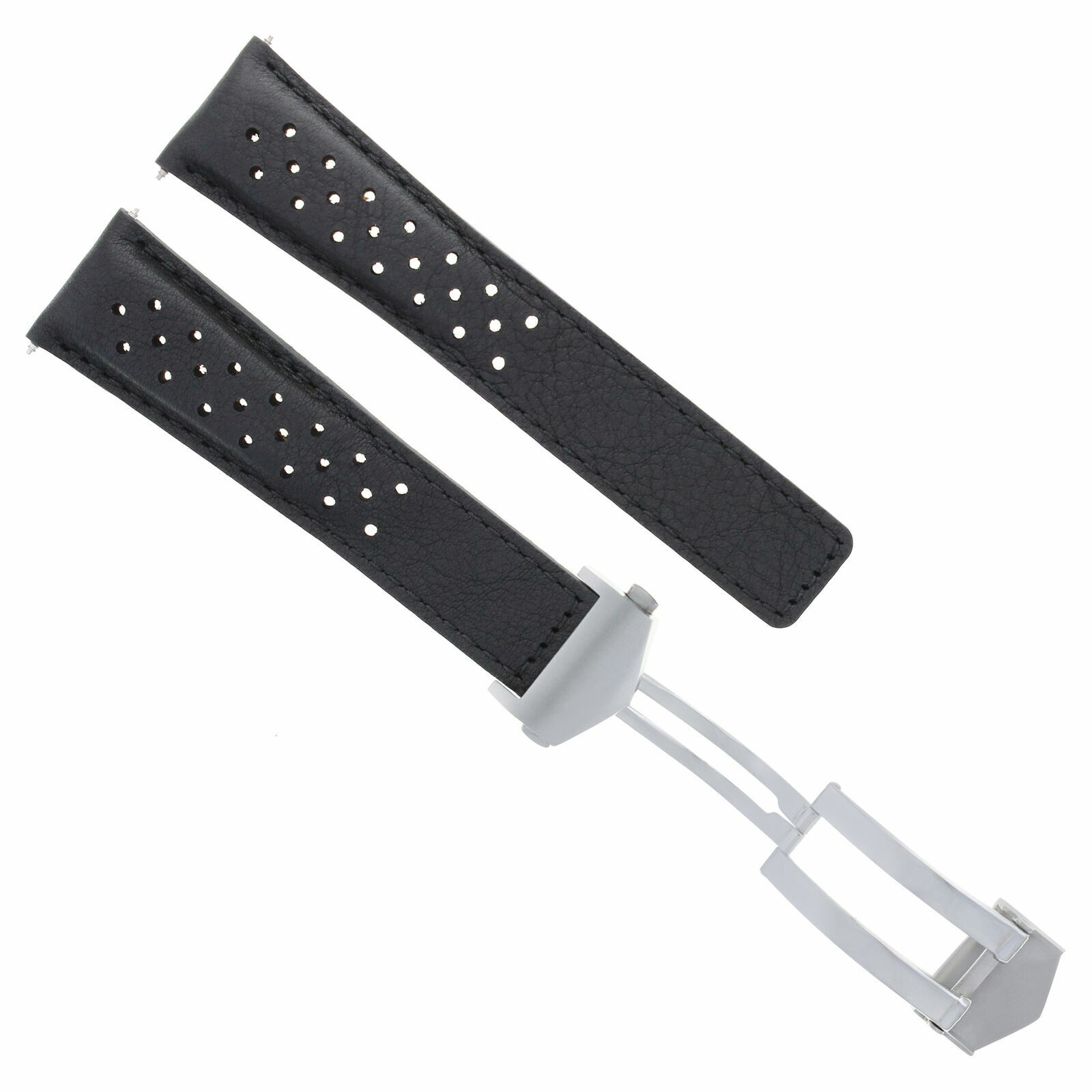 22MM LEATHER BAND STRAP FOR TAG HEUER MONACO CALIBRE 12 CAW2111 CLASP BLACK