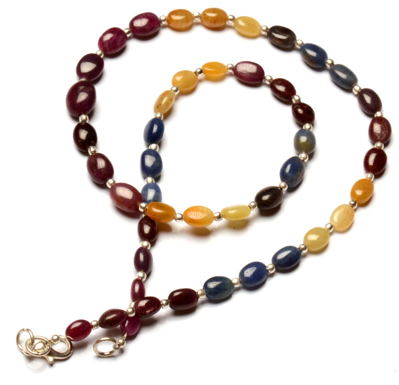 Natural Rainbow Sapphire Gems 6 to 10 mm Size Smooth Nugget Beads 17″ Necklace