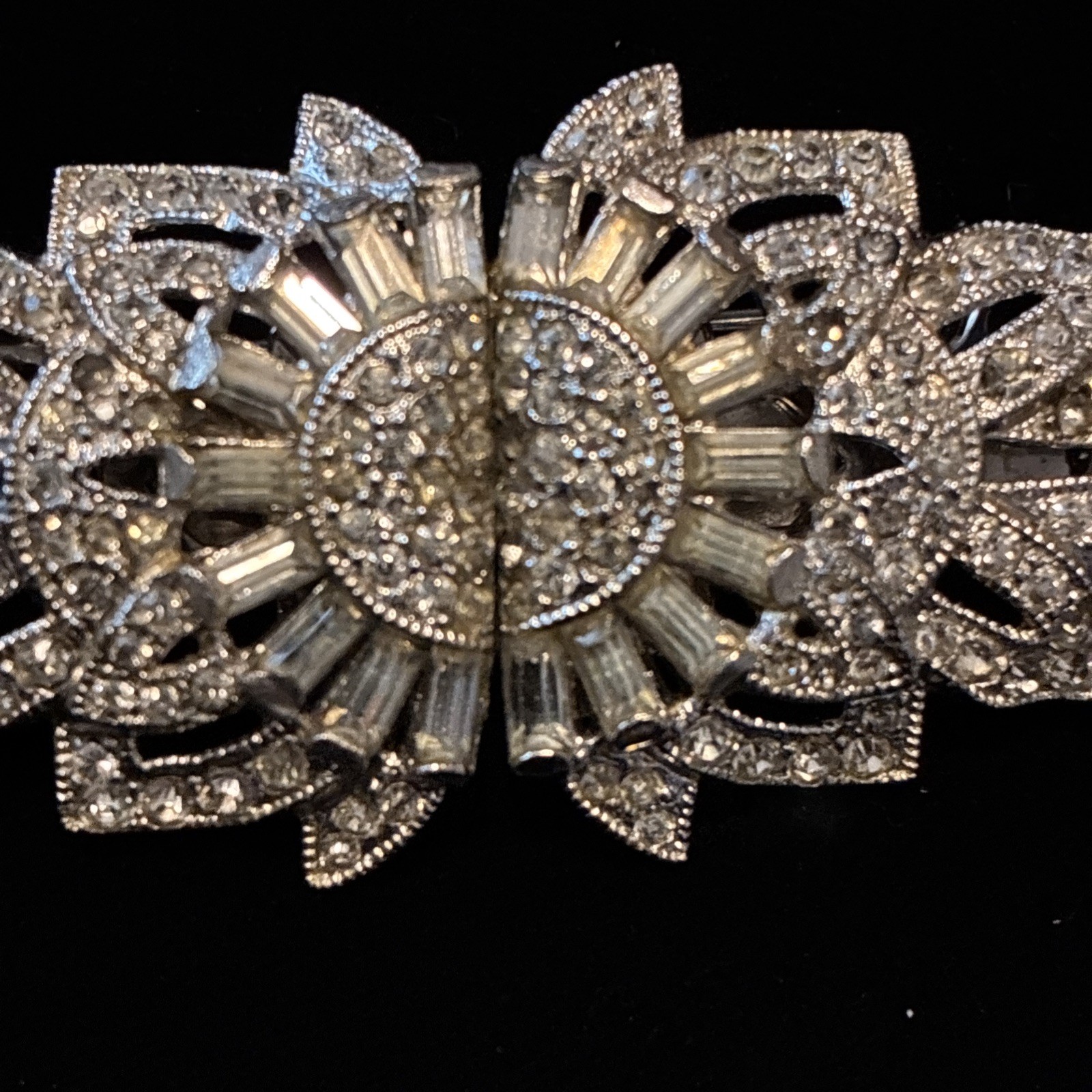 Vintage Coro Duette Rhinestone Baguette Sunburst Convertible Dress Clip Brooch