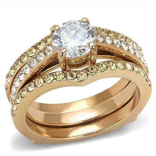 Classy 1.03Ct Round Cut AAA Grade CZ Rose Ip Wedding Set 5-10 Tk3264