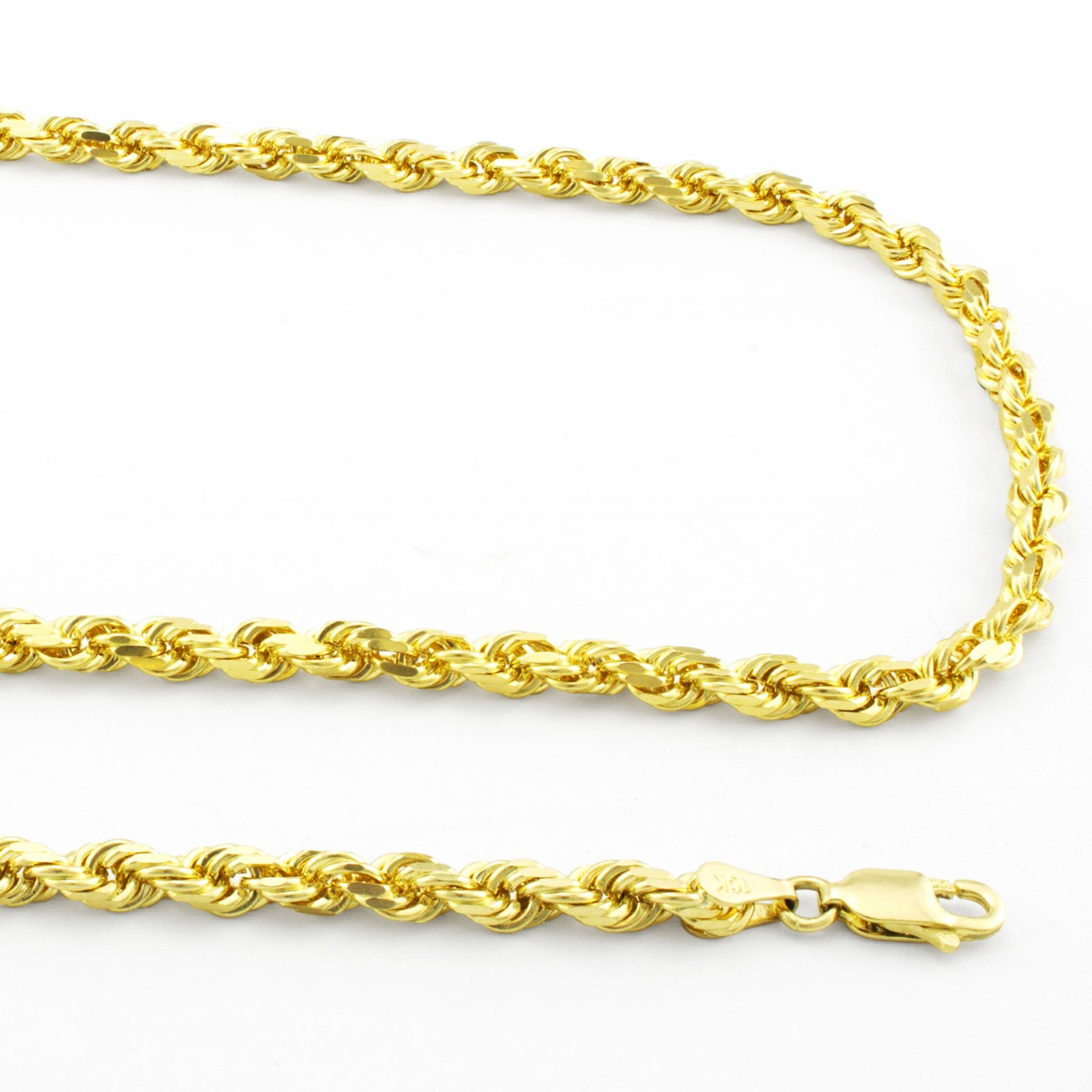 10k Yellow Solid Gold 4mm Mens Diamond Cut Rope Chain Necklace Italian Made 20″