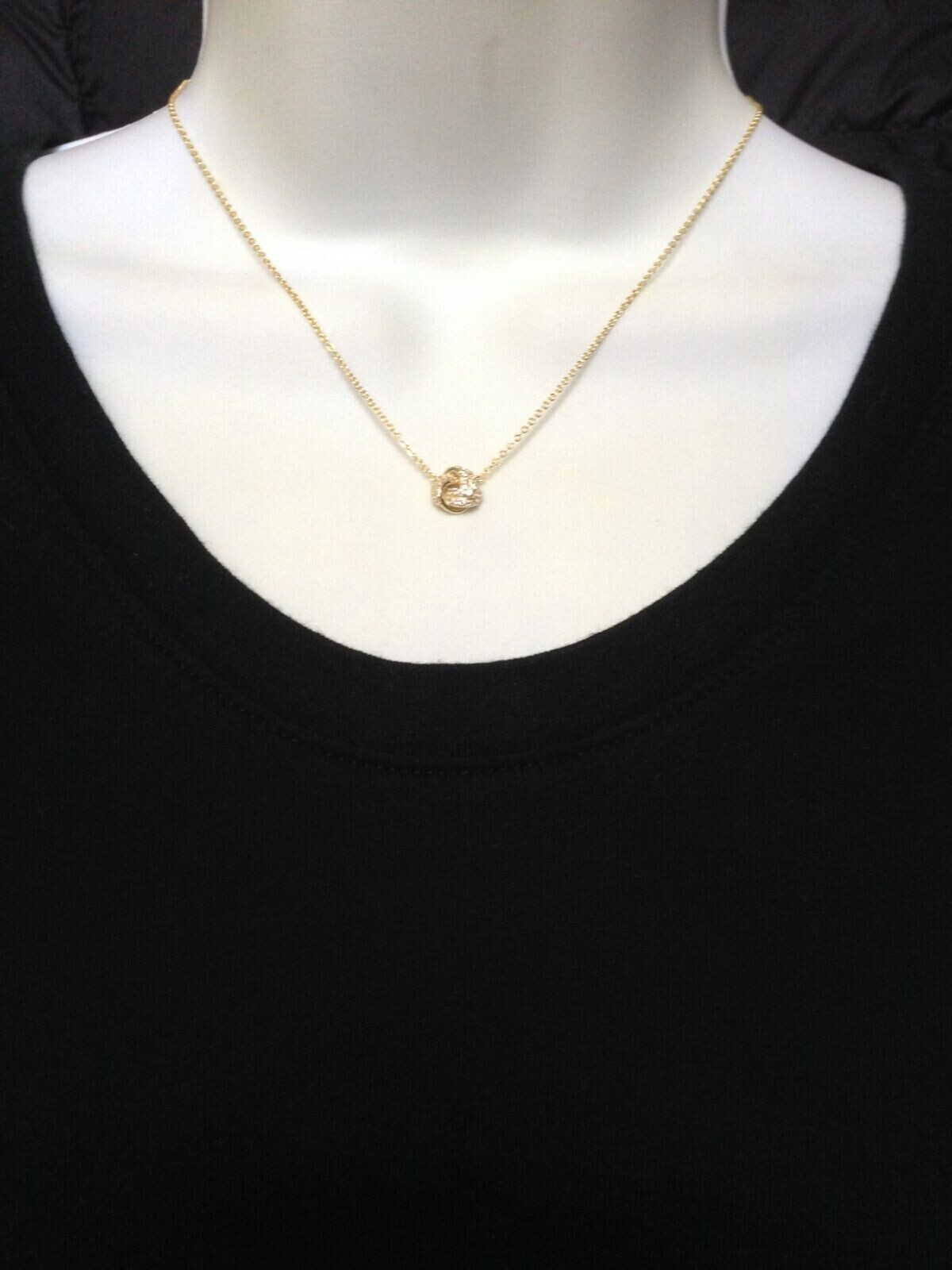 925 Sterling Silver CZ Gold Love Knot Pendant Necklace Women 8mm 15.75-17.75″