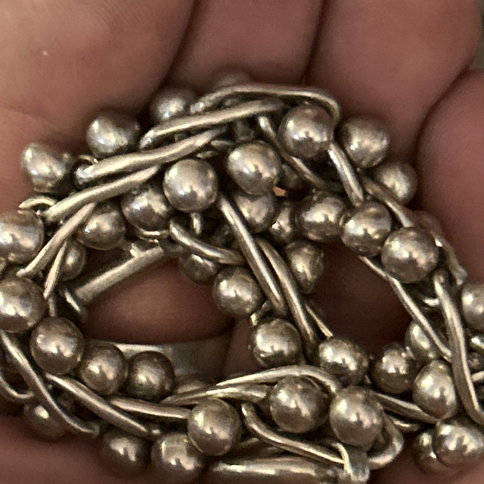 Sterling Silver Bracelet 925 Heavy DNA Bead Ball Chain Link Modernist 74g /8in