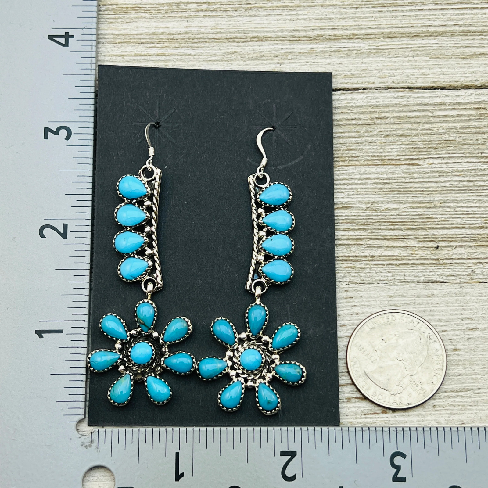Turquoise cluster earrings sterling silver Evangeline Perry Navajo handmade ER31