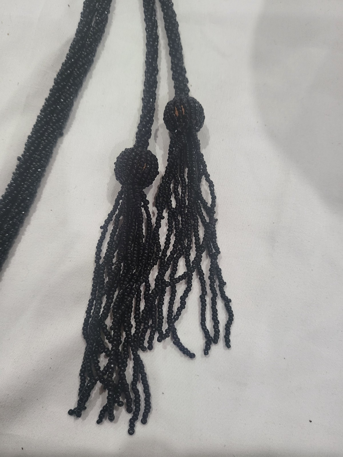 Vintage 1920’s Black Jet Beaded Lariat Flapper 56 inch Necklace with Tassels