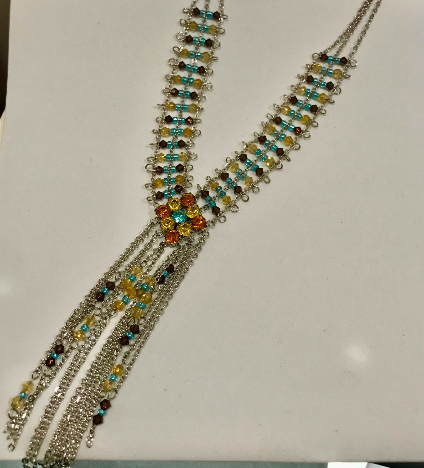 Crystal beads antique tone with multi color rhinestone necklace Only