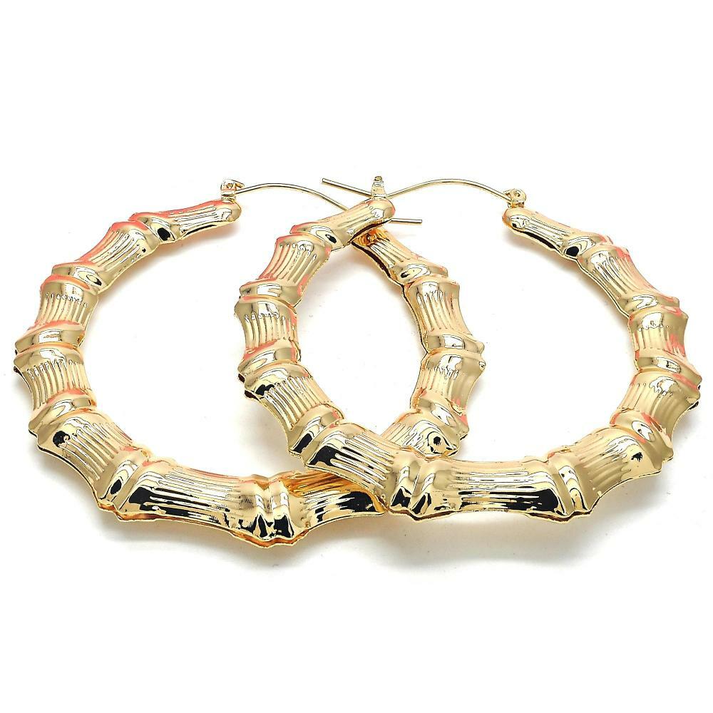 High Quality Classic 14K Gold Filled Bamboo Round Shaped Hollow Hoop Earrings