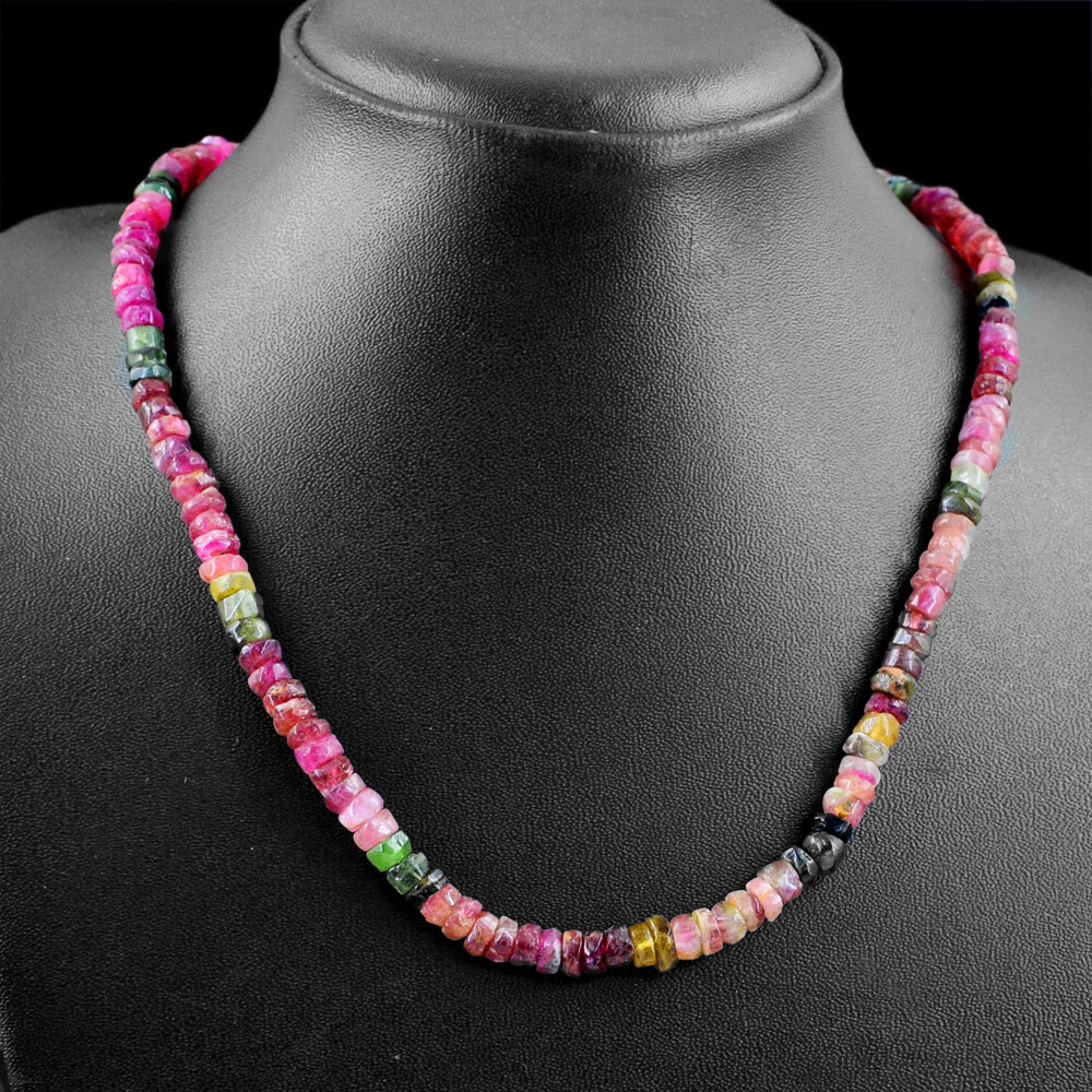 170.00 Cts Natural Watermelon Tourmaline Round Shape Beads Necklace NK 46E81