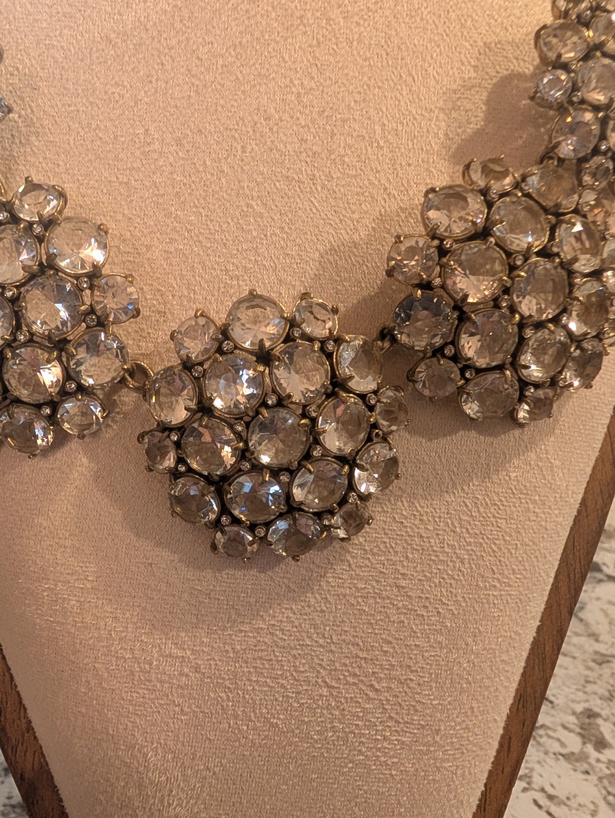 J.Crew Signed Gold Tone Clear Crystal Cluster Bib Statement Necklace Adjustable