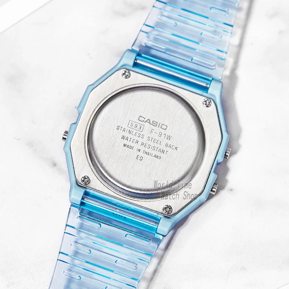 Casio F‑91WS Series Transparent Digital Watch LED Light Alarm Wate