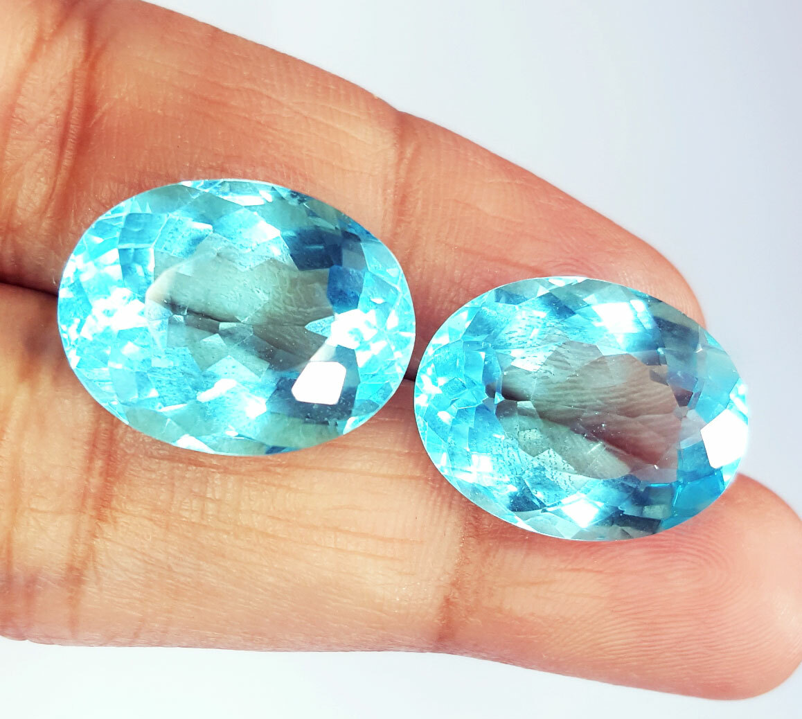 10 to 12 Ct Loose Gemstone Aquamarine Pair Certified Oval Cut AA+ Aquamarine Gem