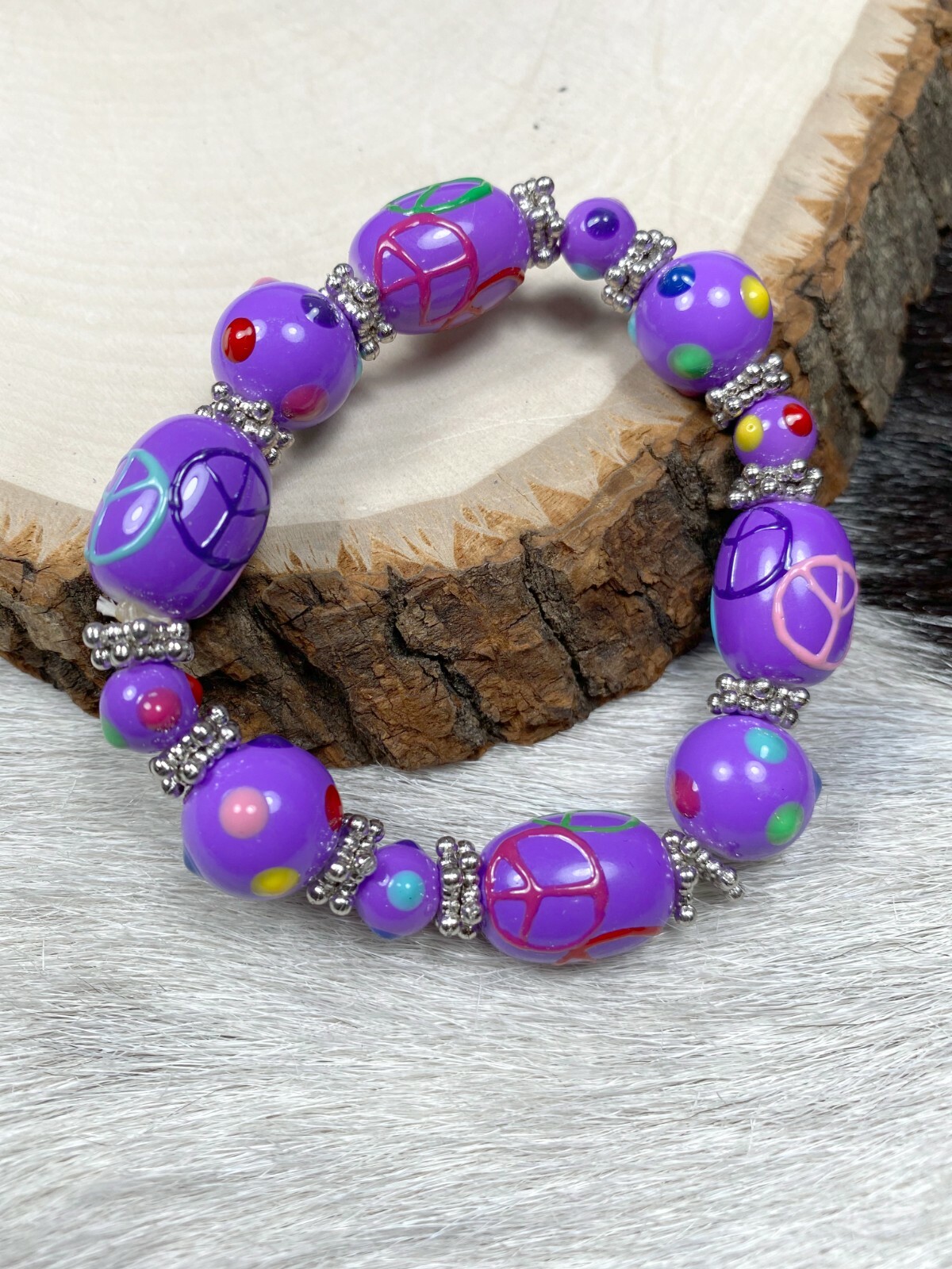 Peace Jewelry Wholesale Lot 6 Glass Beaded Stretch Bracelet Colorful Peace