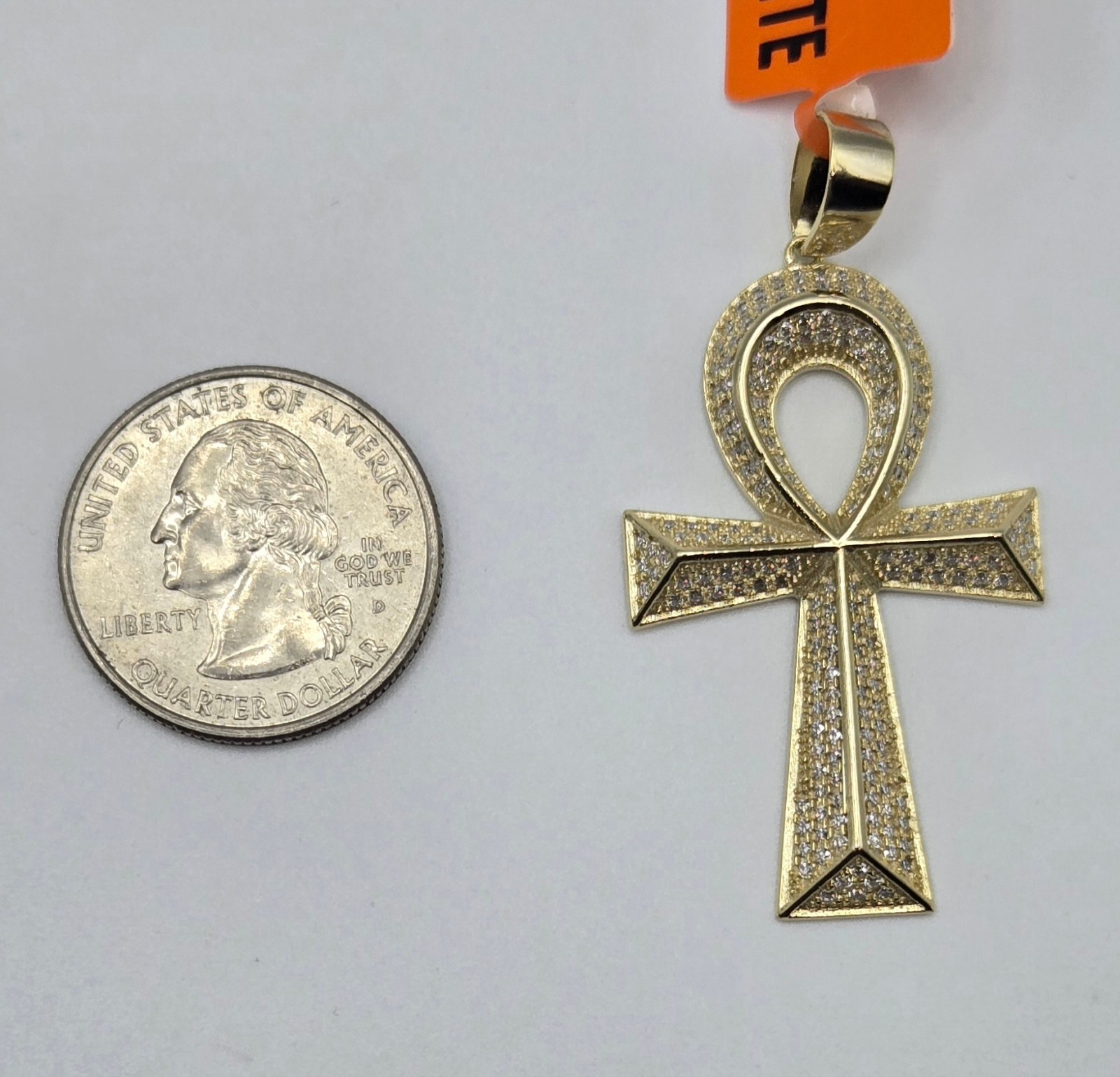 Solid 925 Sterling Silver MOISSANITE 2.0ctw PENDANT Ankh Cross, 14k Gold Vermeil