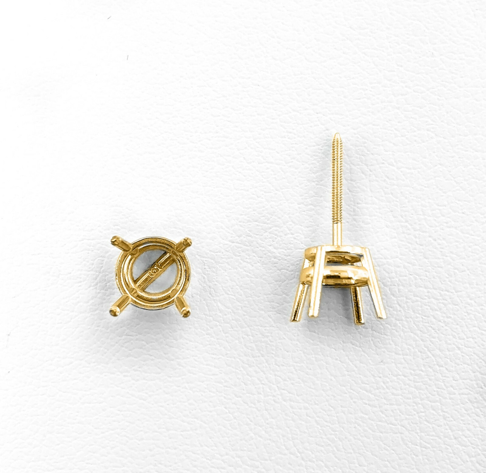 14K Yellow Gold Stud Earring Finding Mounting Setting Round 4-Prong Basket Screw