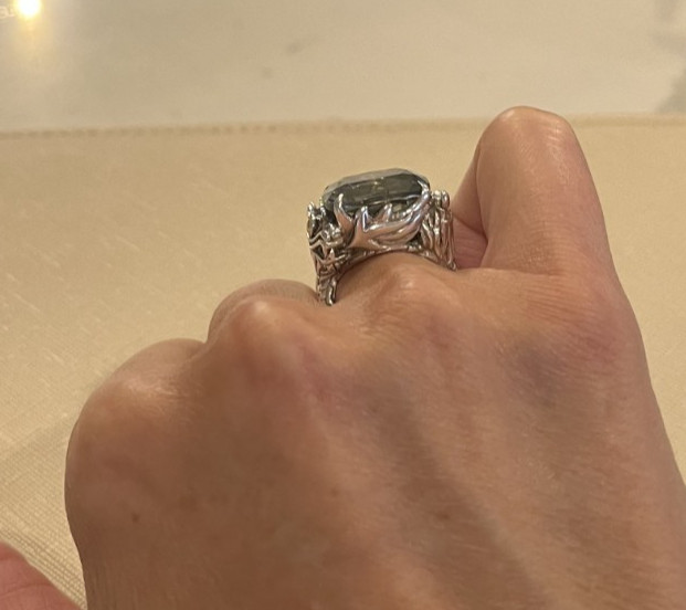 John Hardy NAGA 18kt Gold and .925 Silver, Green Amethyst Ring, SZ 5