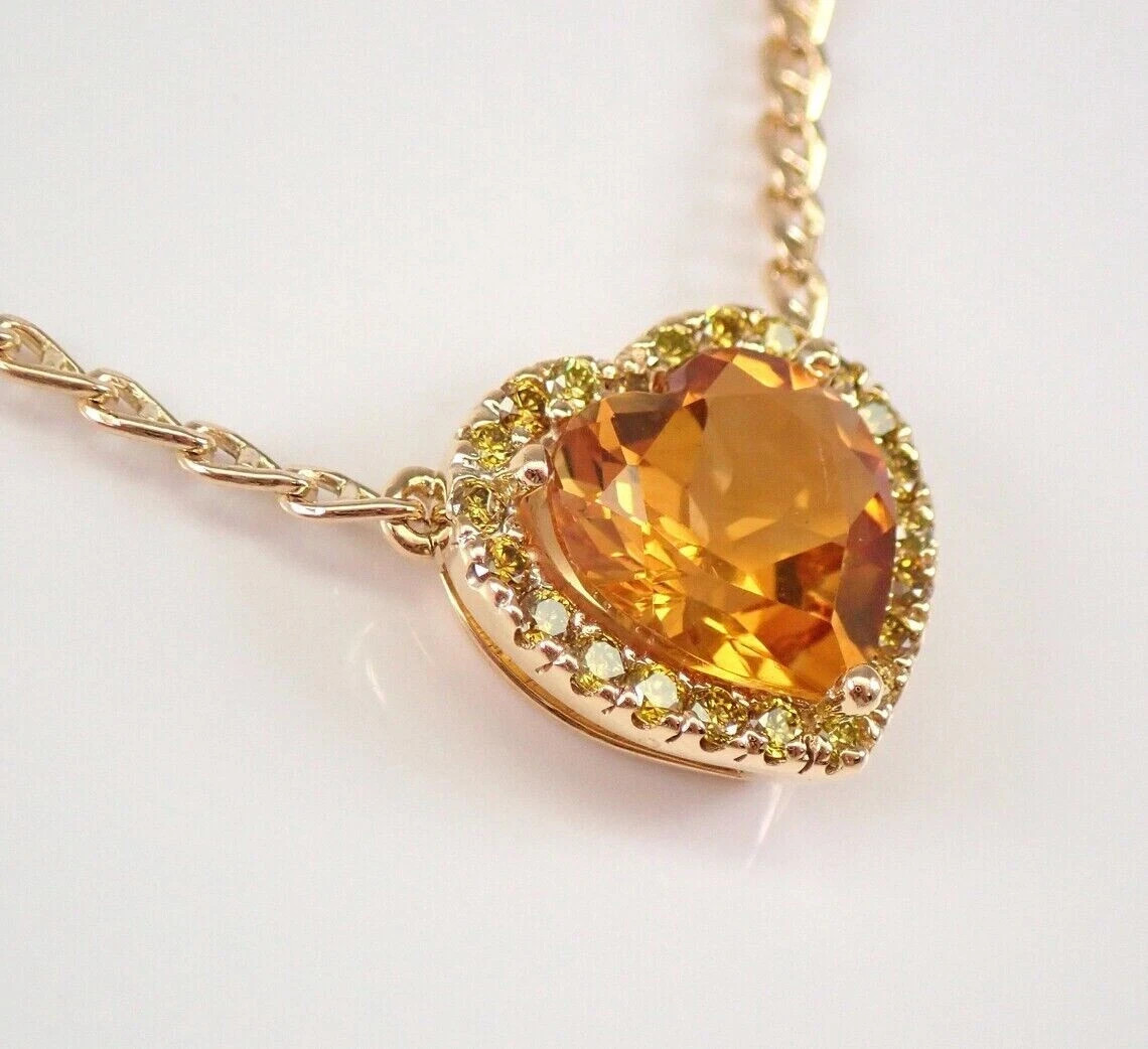 1.50Ctw Heart Cut Lab-Created Yellow Citrine Halo Pendant 14K Yellow Gold Plate