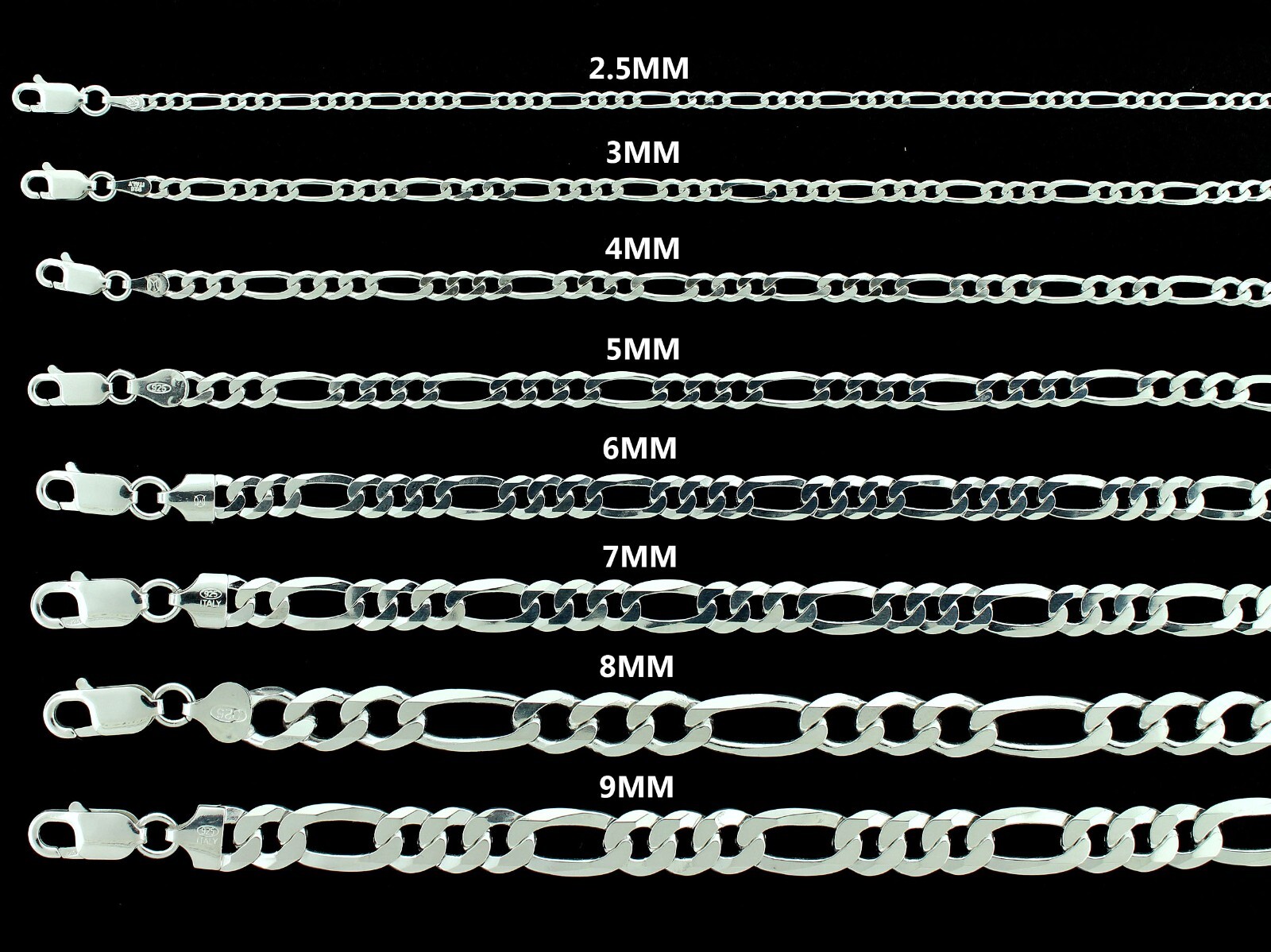Real 925 SOLID Sterling Silver Italian FIGARO LINK Chain Bracelet or Necklace