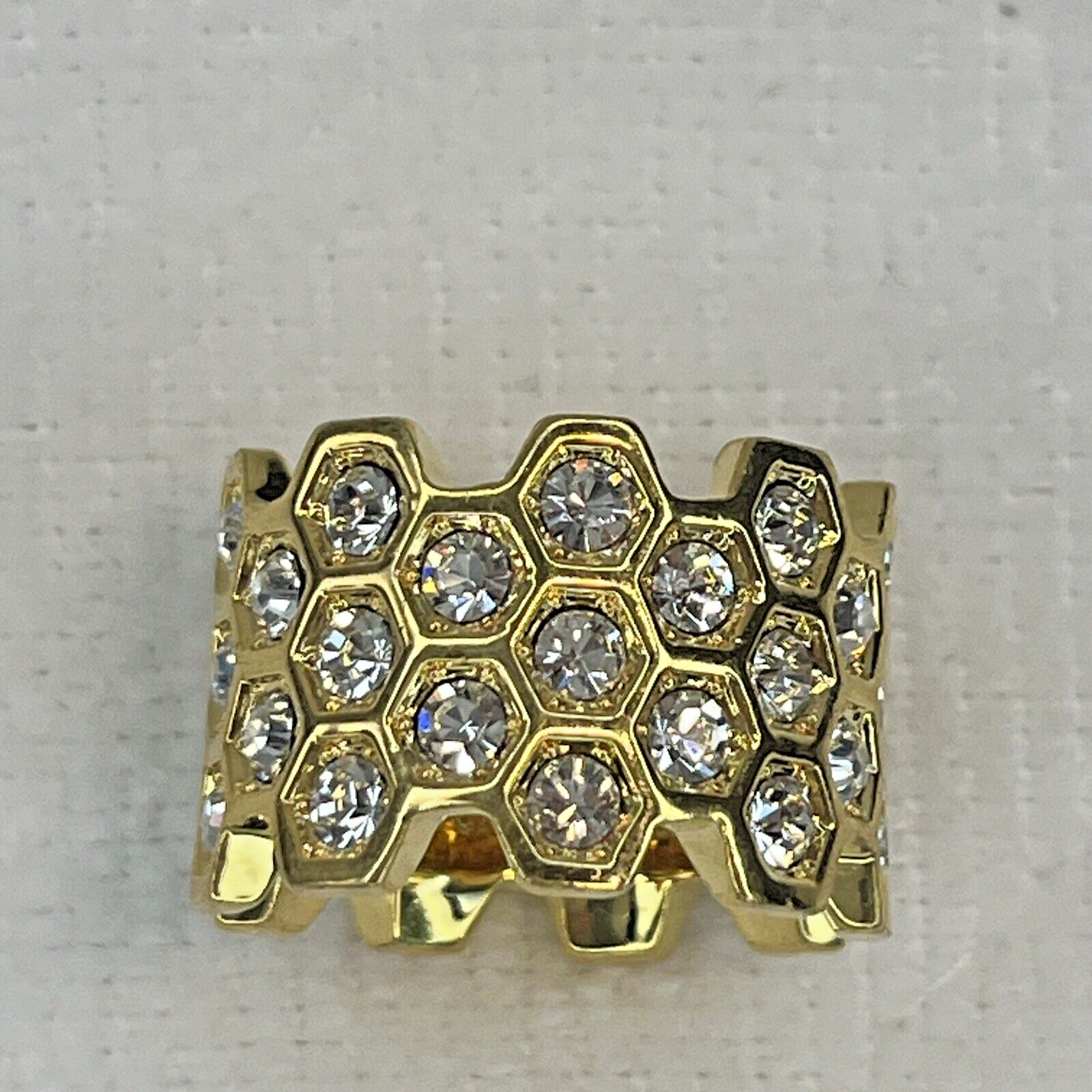 Honey Comb Eternity Multi Bezel, Round Clear Crystals PMJ China Gold Tone Sz 7
