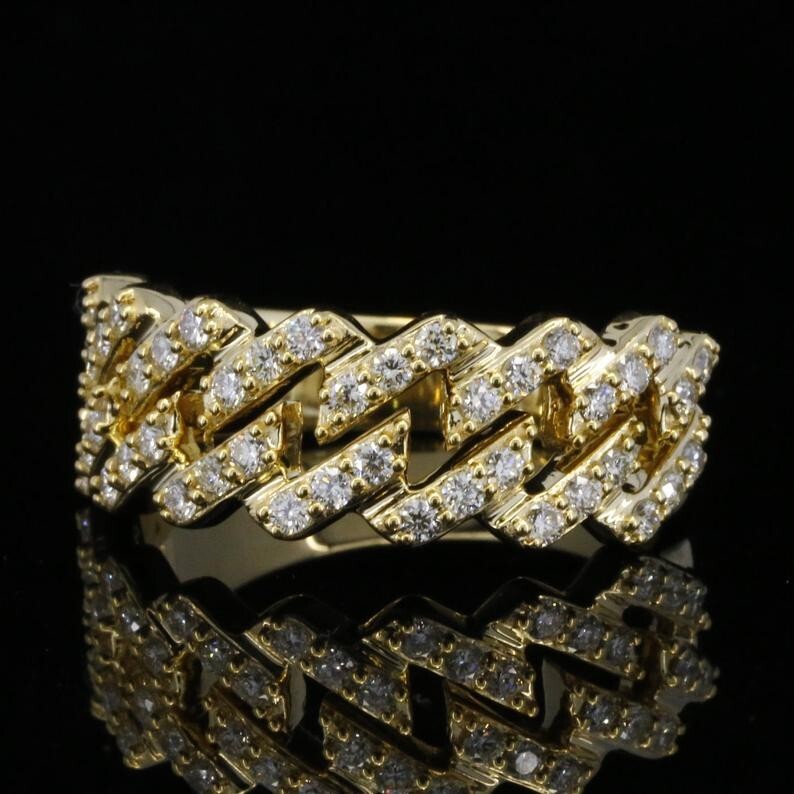 Delightful Engagement Ring 2CT Simulated Diamond Cuban Link Ring 14K Gold Plated