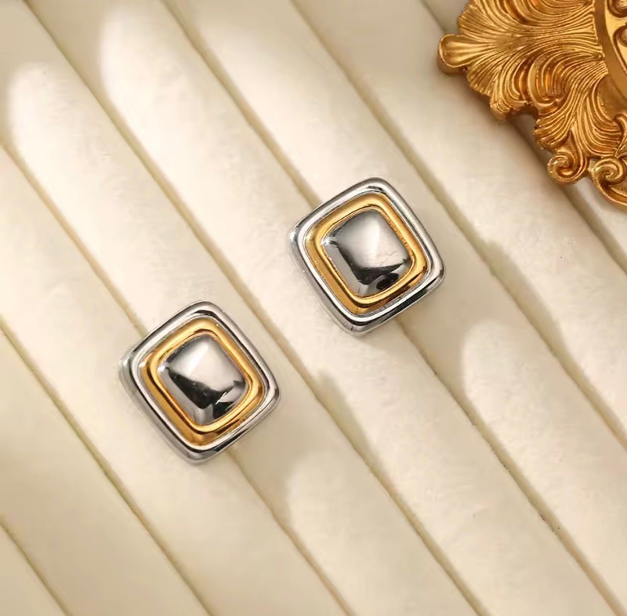Gold And Silver Color Earrings Square Stud Fashion Jewelry Women Gift