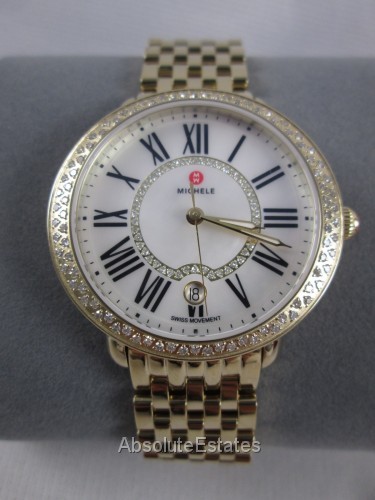 Michele Serein Mid 16 Gold Diamond Watch MWW21B000031 Refurb + Box