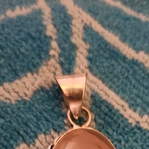 Pink Stone Oval Pendant Only* No Chain *Wrapped In Silver Plated Metal