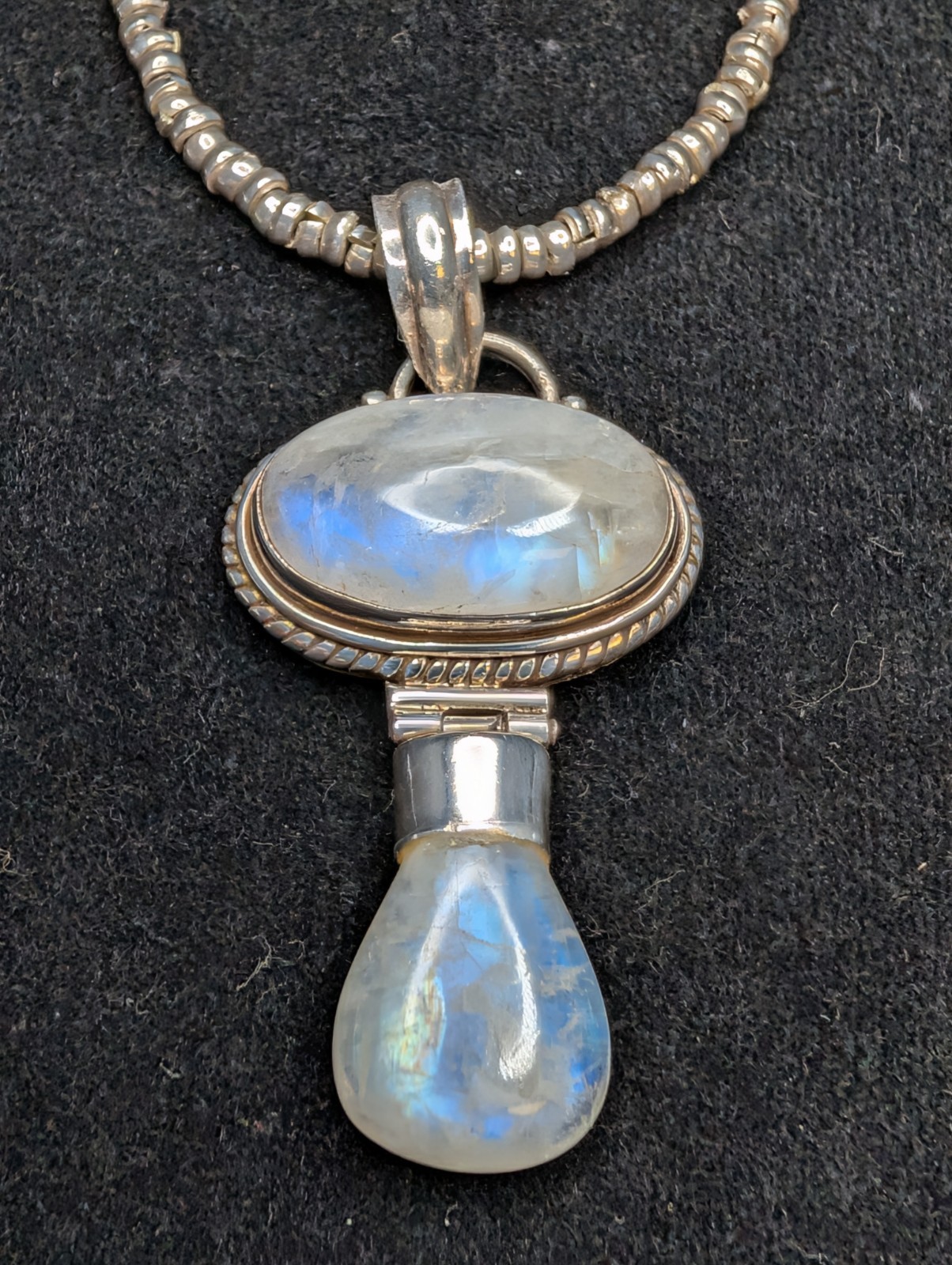 Moonstone Pendant With Sterling Silver Beaded Necklace