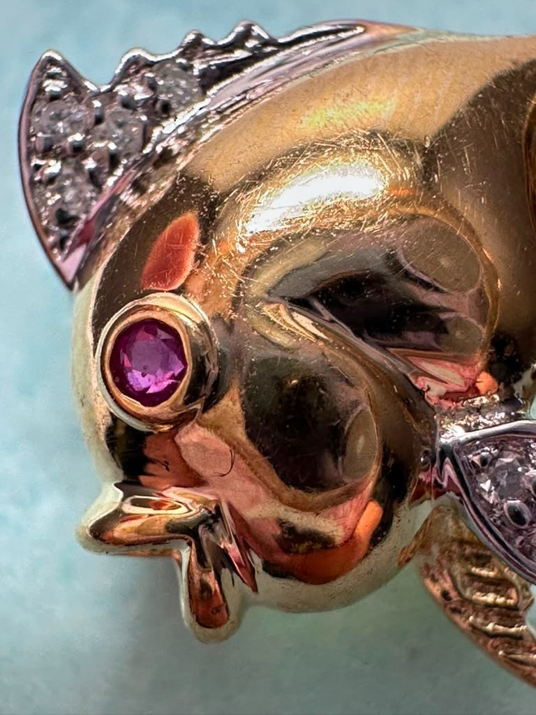 14Kt Yellow Gold Koi Fish Broch/Pendant with Diamonds/Sapphire/Ruby