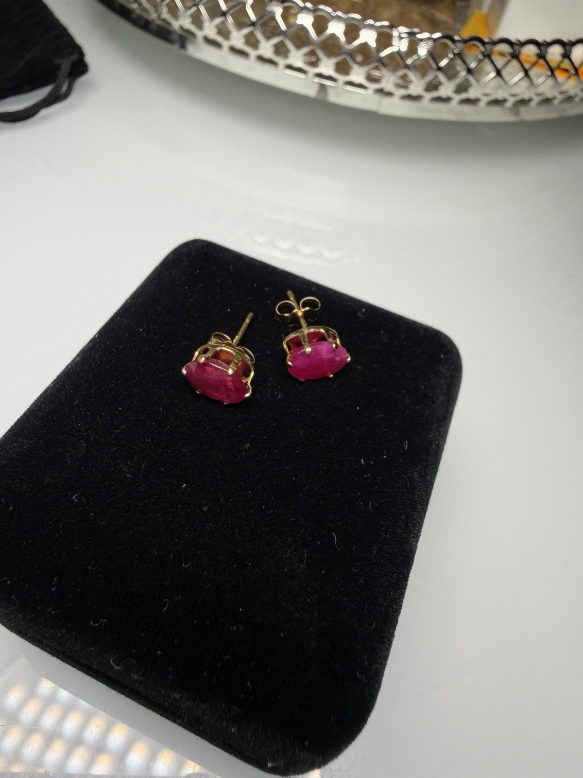 E. D. Marshall Jewelers 14k Yellow Gold Oval Ruby Stud Earrings Butterfly